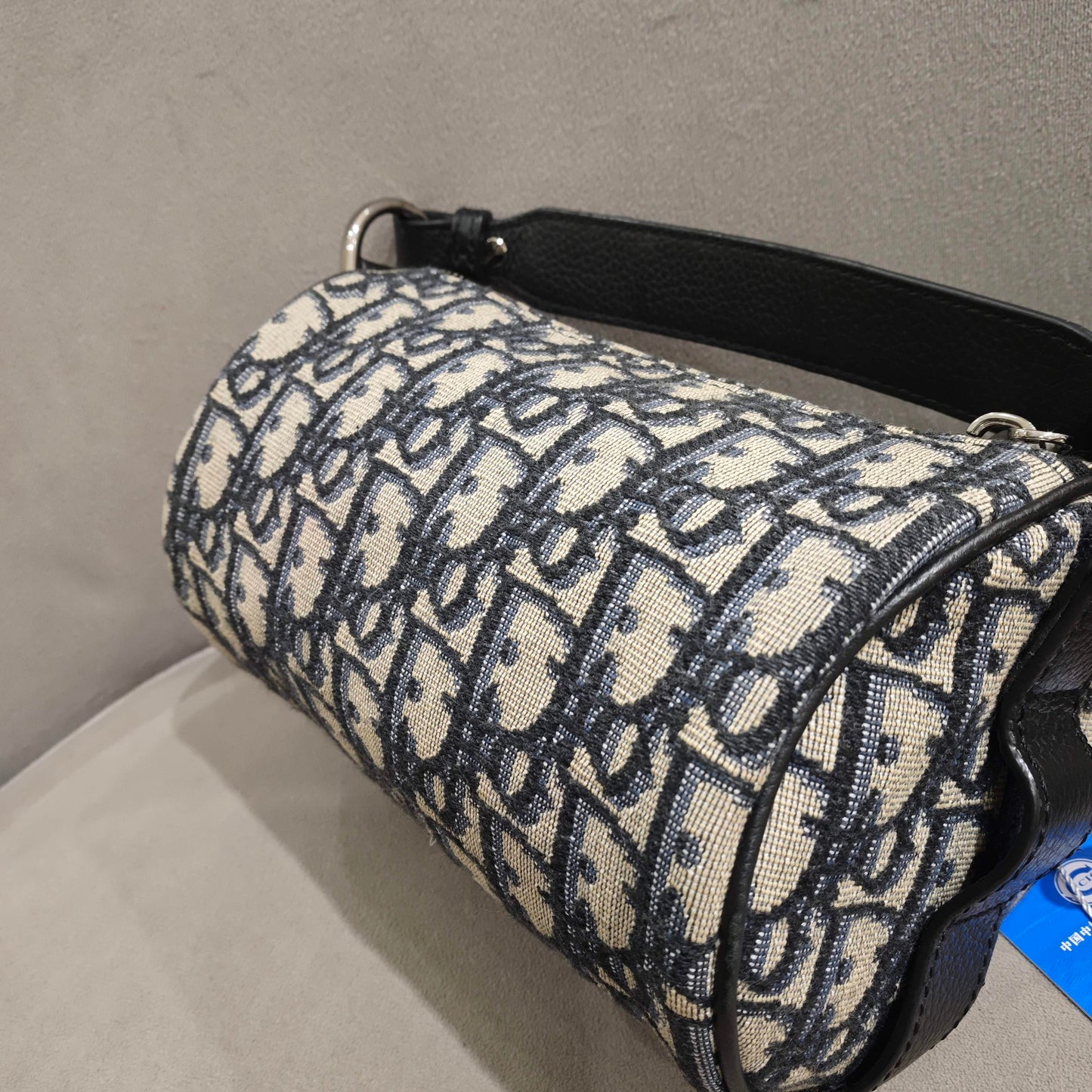 Dior - Mini Oblique Messenger Cylinder Bag - Embroidered canvas with leather trim - Beige and Blue - (mini)
