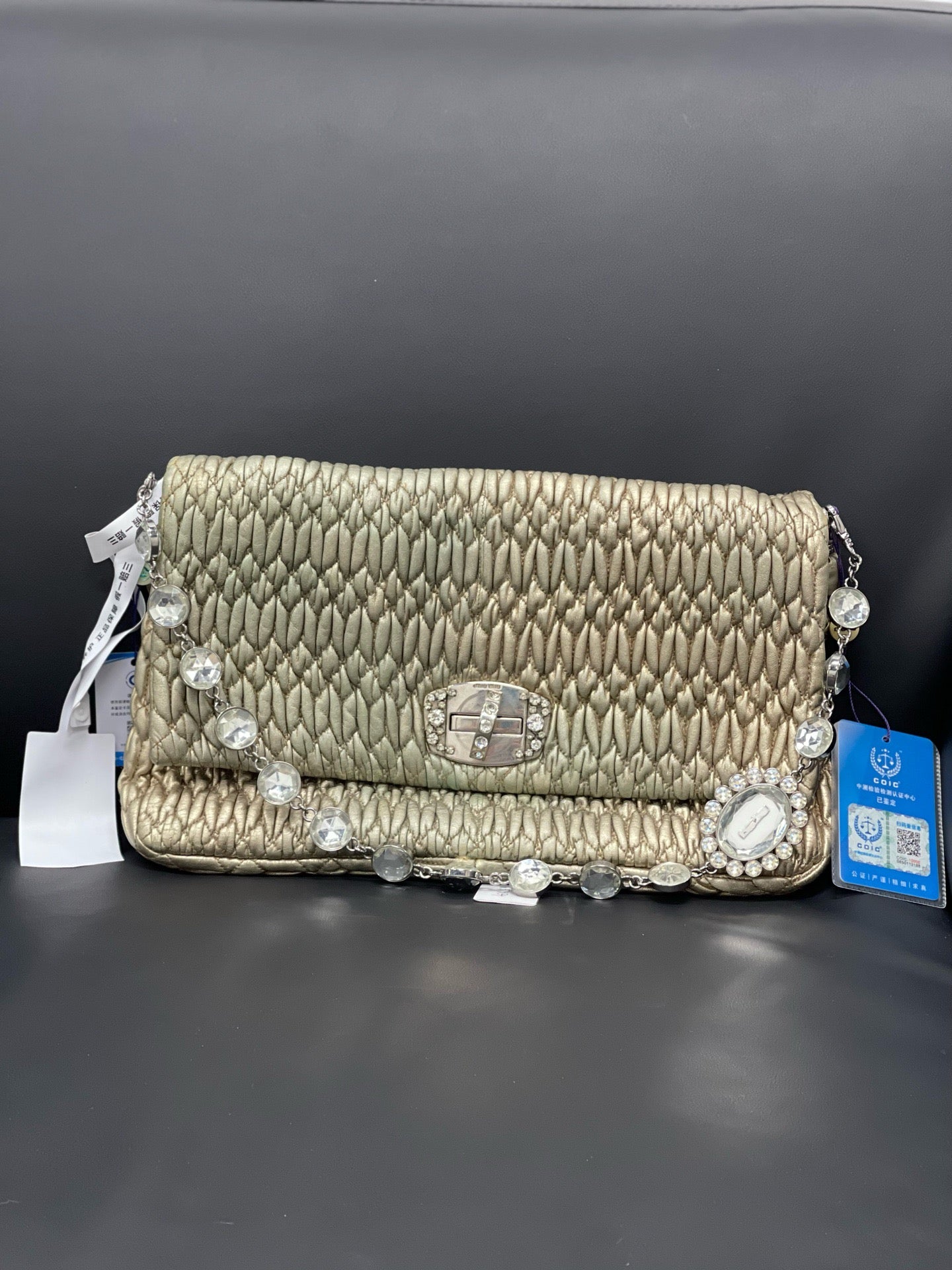 Miu Miu - Matelassé Crystal Chain Bag - Leather - Gold - (medium)