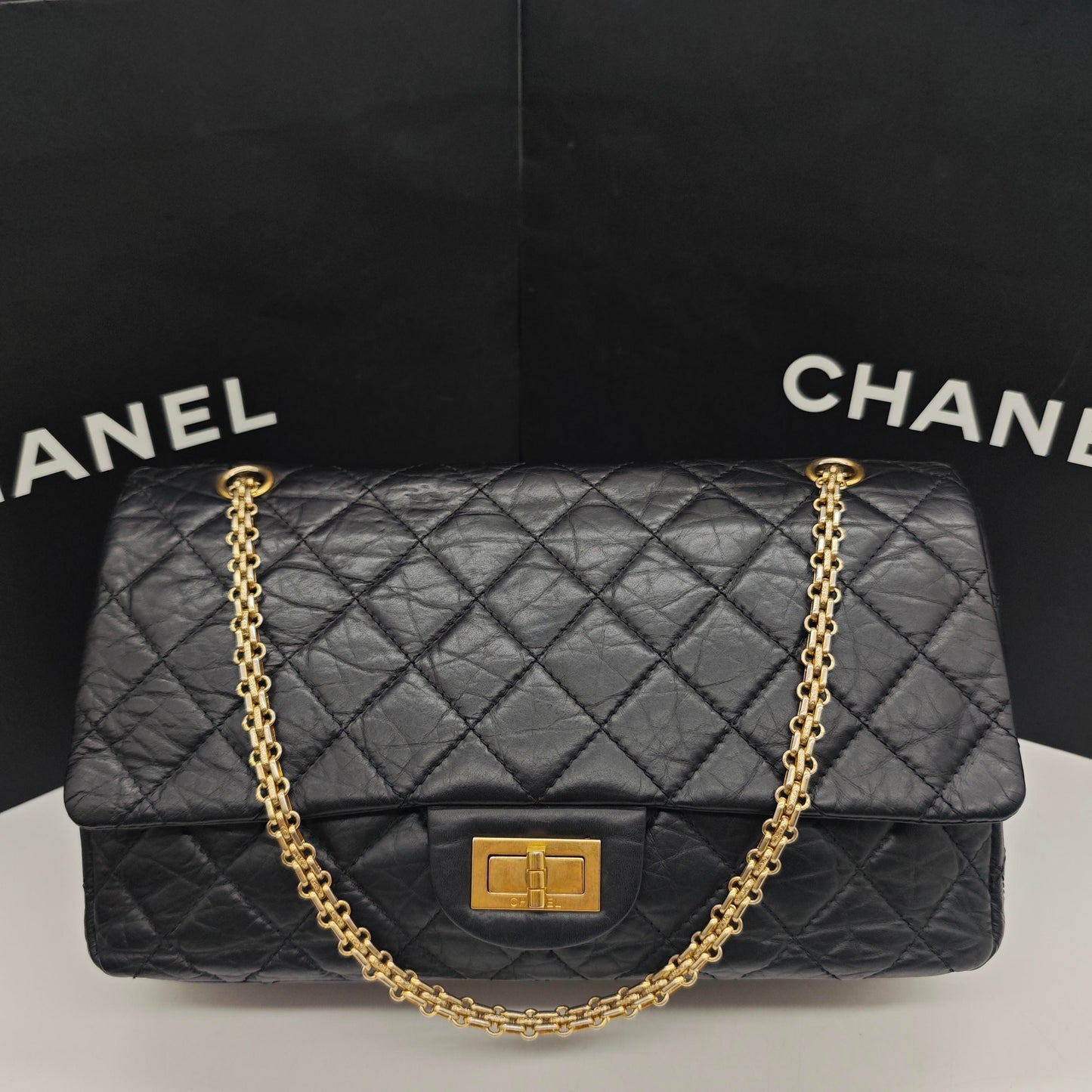 Chanel - Reissue 2.55 Flap Bag - Aged calfskin leather - Black - (Large)