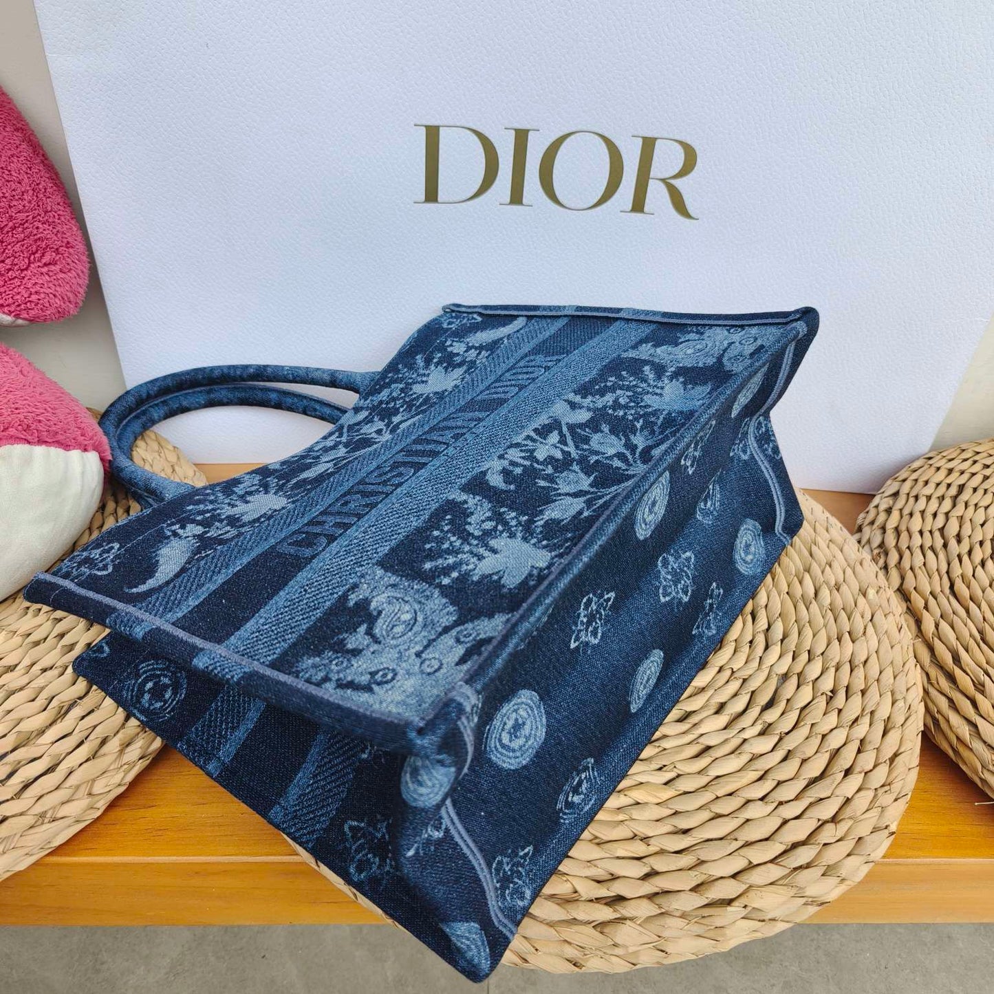 Dior - Book Tote - Denim with embroidery - Blue - (Medium)