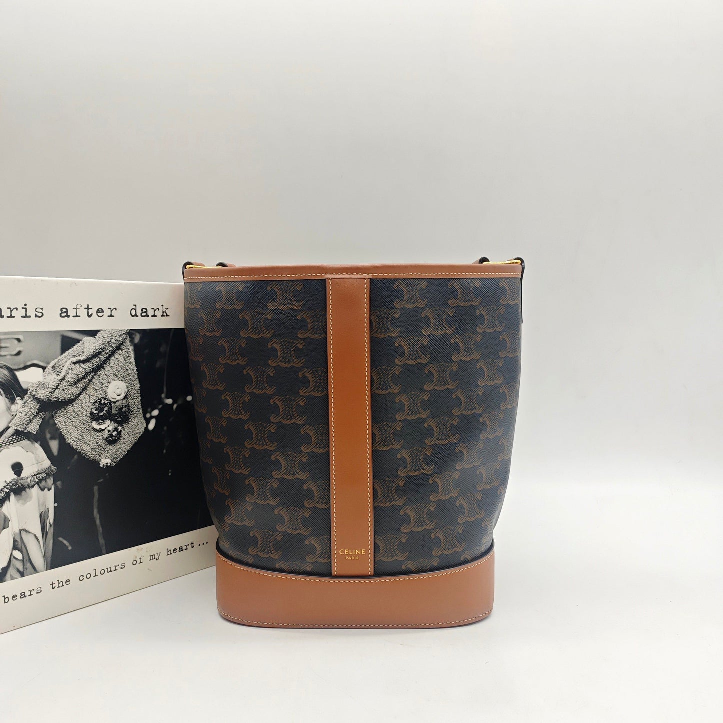 Celine - Triomphe Canvas Small Bucket Bag - Triomphe Canvas with calfskin leather trim - Brown - (small)