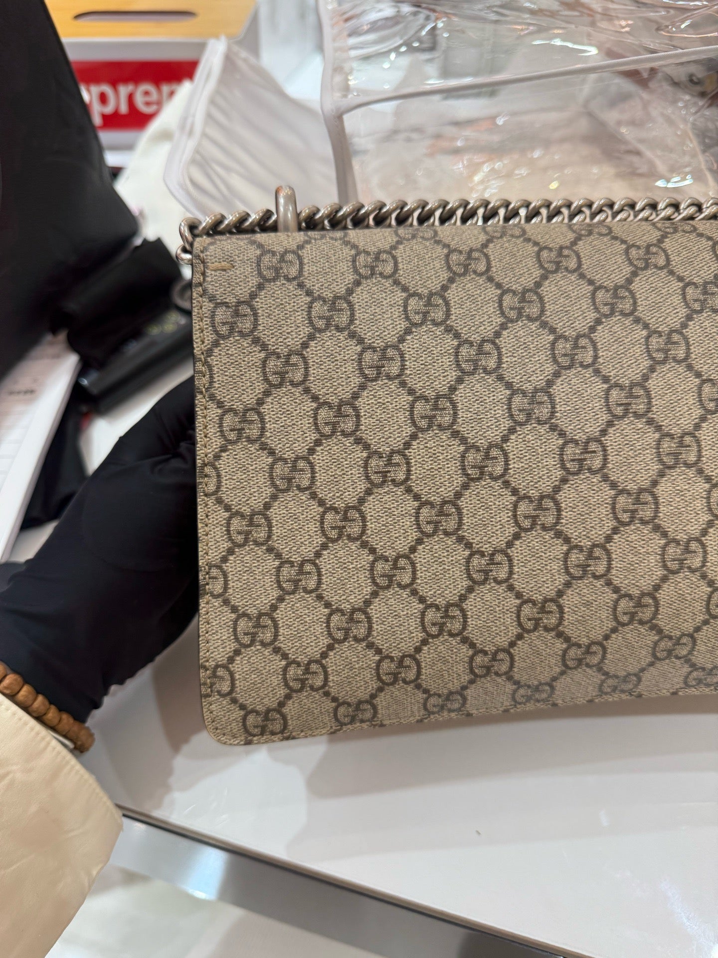 Gucci - Dionysus Shoulder Bag - GG Supreme canvas with suede trim - Camel - (medium)
