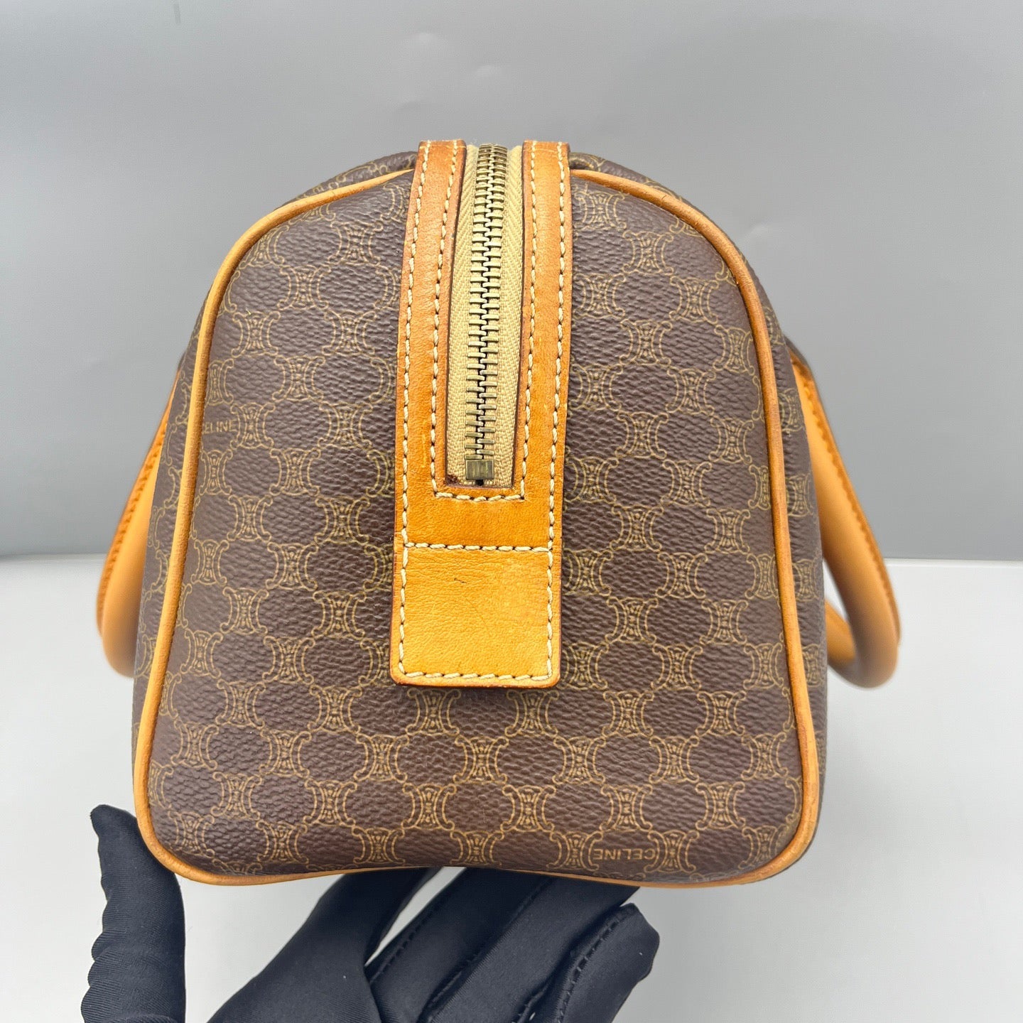 Celine - Boston Bag Small - Triomphe coated canvas with Vachetta leather trim - Brown with tan leather trim - (Small)