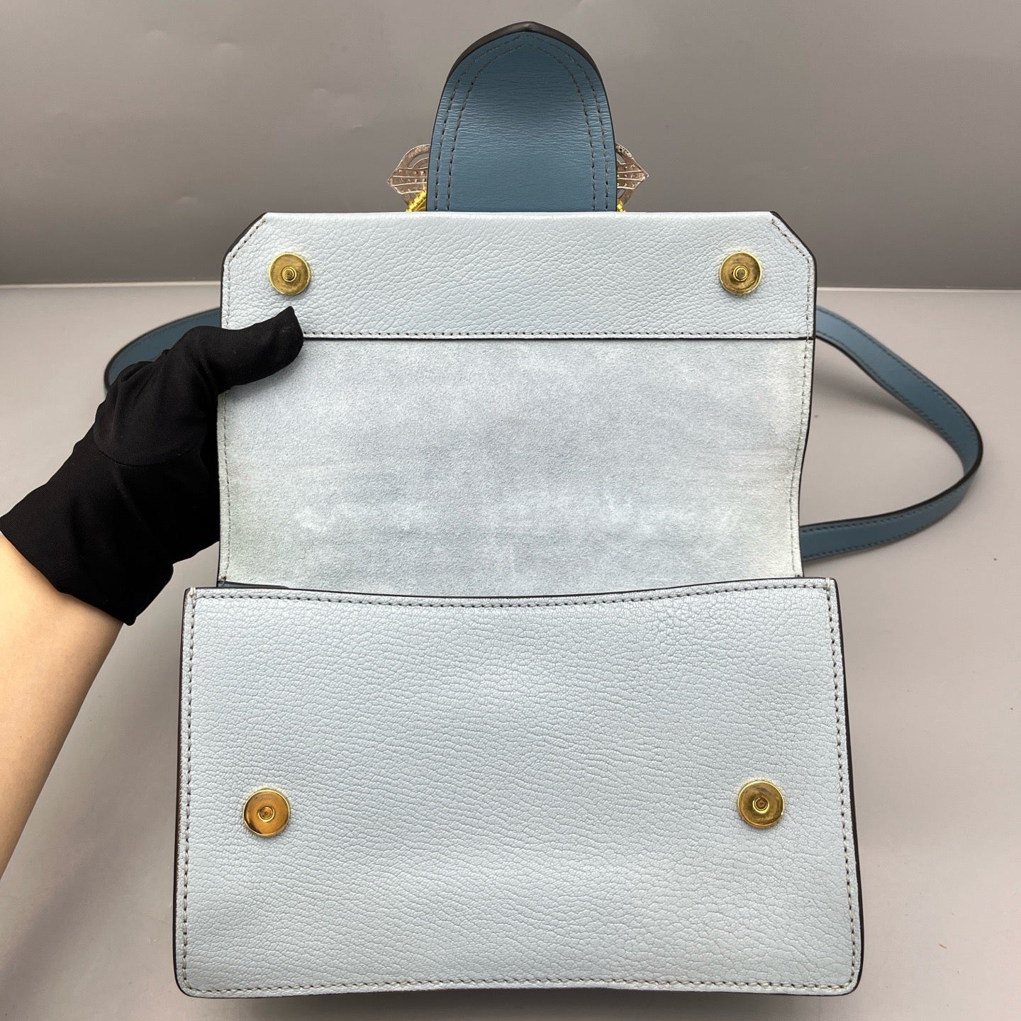 Miu Miu - Jewel Shoulder Bag - Grained leather exterior, suede interior flap, satin lining - Pale Blue - (Small)