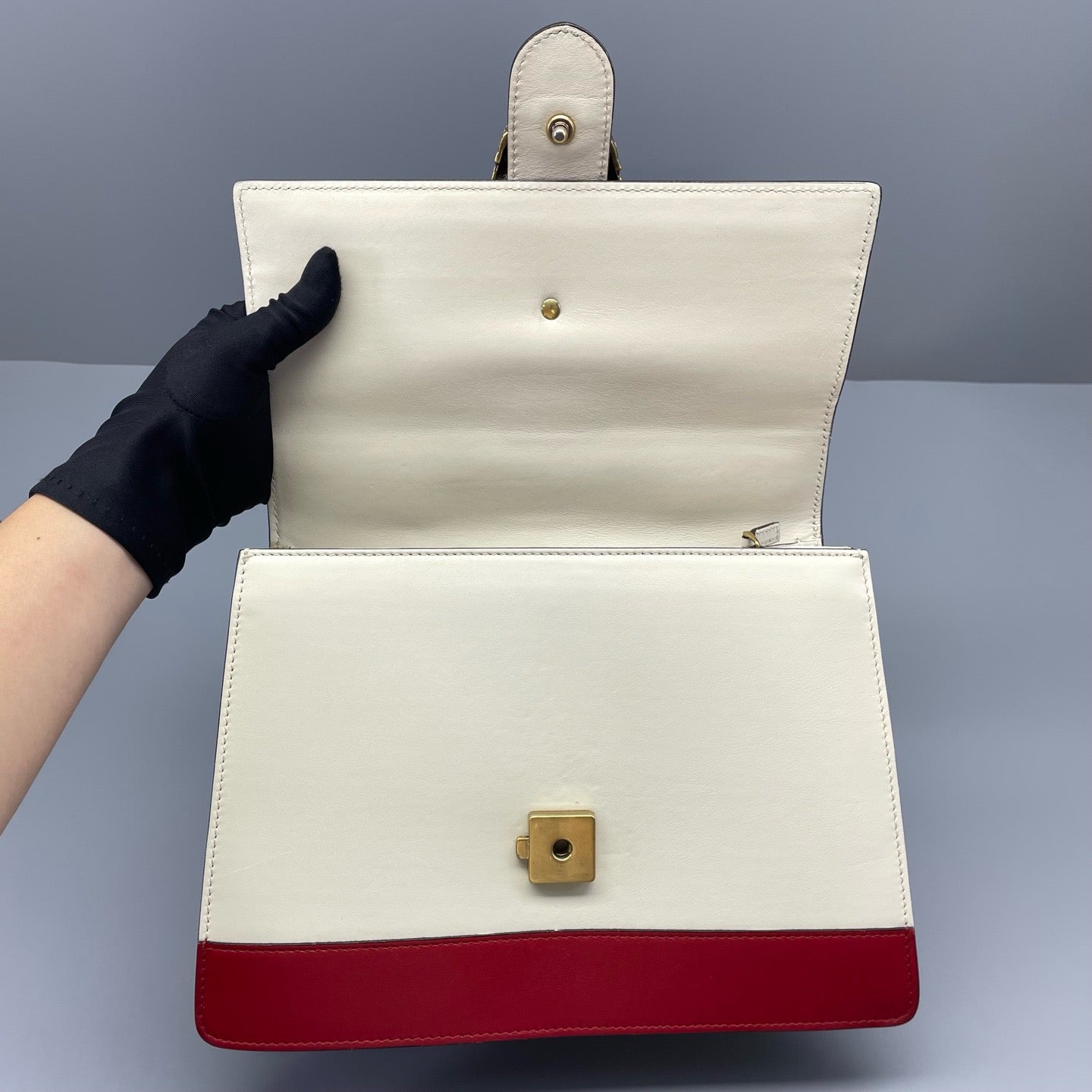 Gucci - Dionysus Bamboo Top Handle Bag - Leather - Off-white, Red, Navy - (medium)