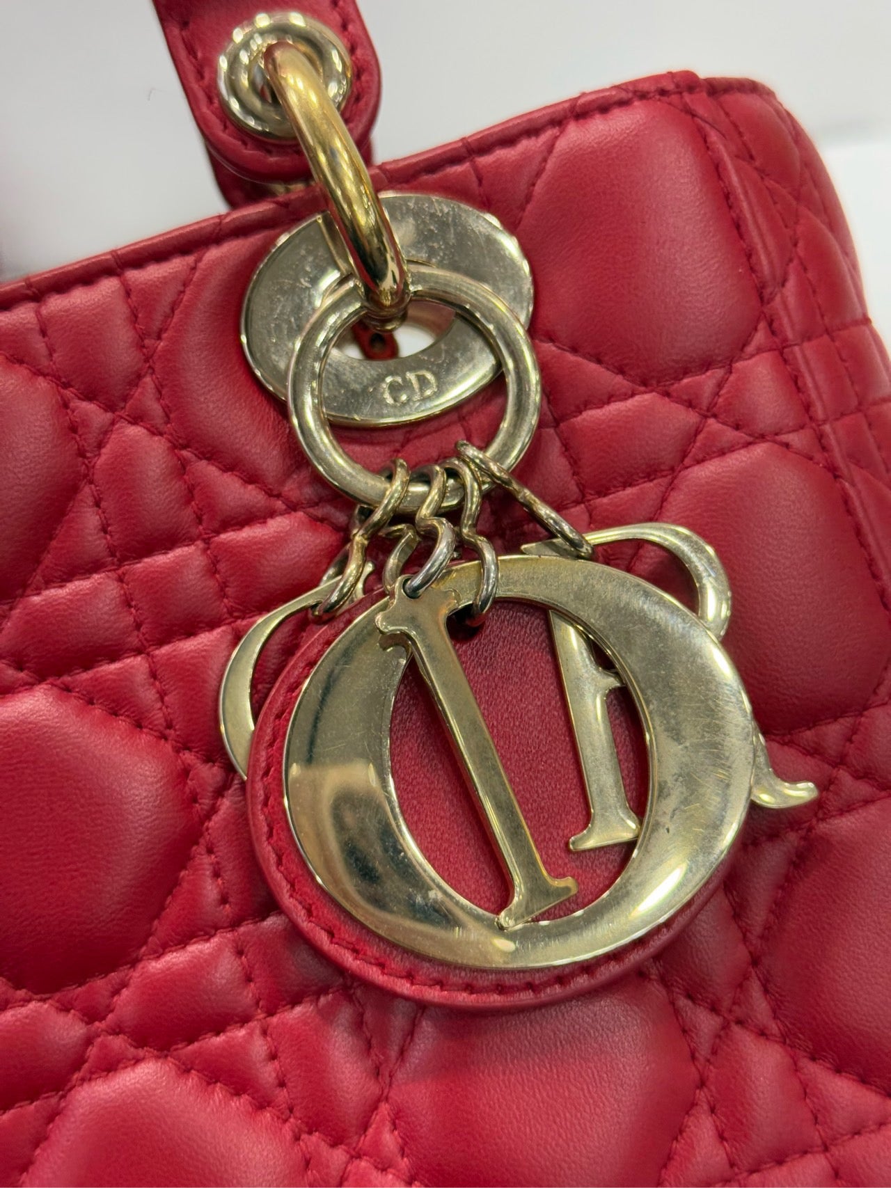 Dior - Lady Dior Mini with Badge Strap - Lambskin leather - Red - (mini)
