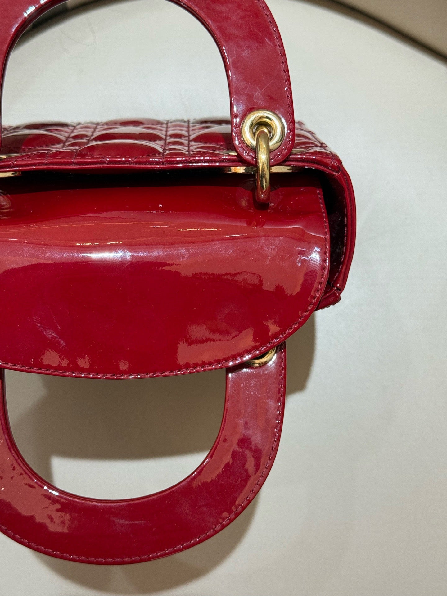 Dior - Lady Dior Mini - Patent leather - Deep Red with Gold-Tone Hardware - (Mini)