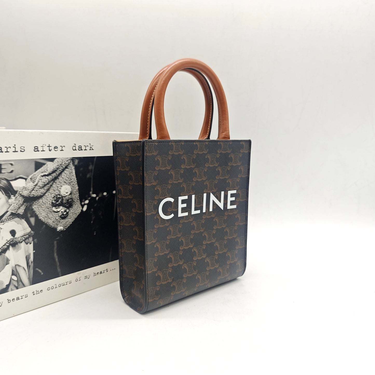 Celine - Mini Cabas Vertical - Triomphe Canvas with Calfskin Leather trim - Brown - (Mini)