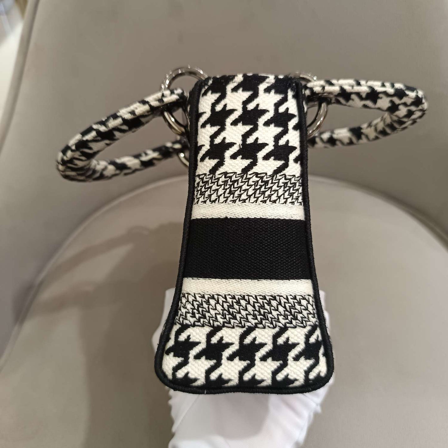 Dior - Lady Dior Mini - Textile fabric with houndstooth pattern - Black and White - (mini)