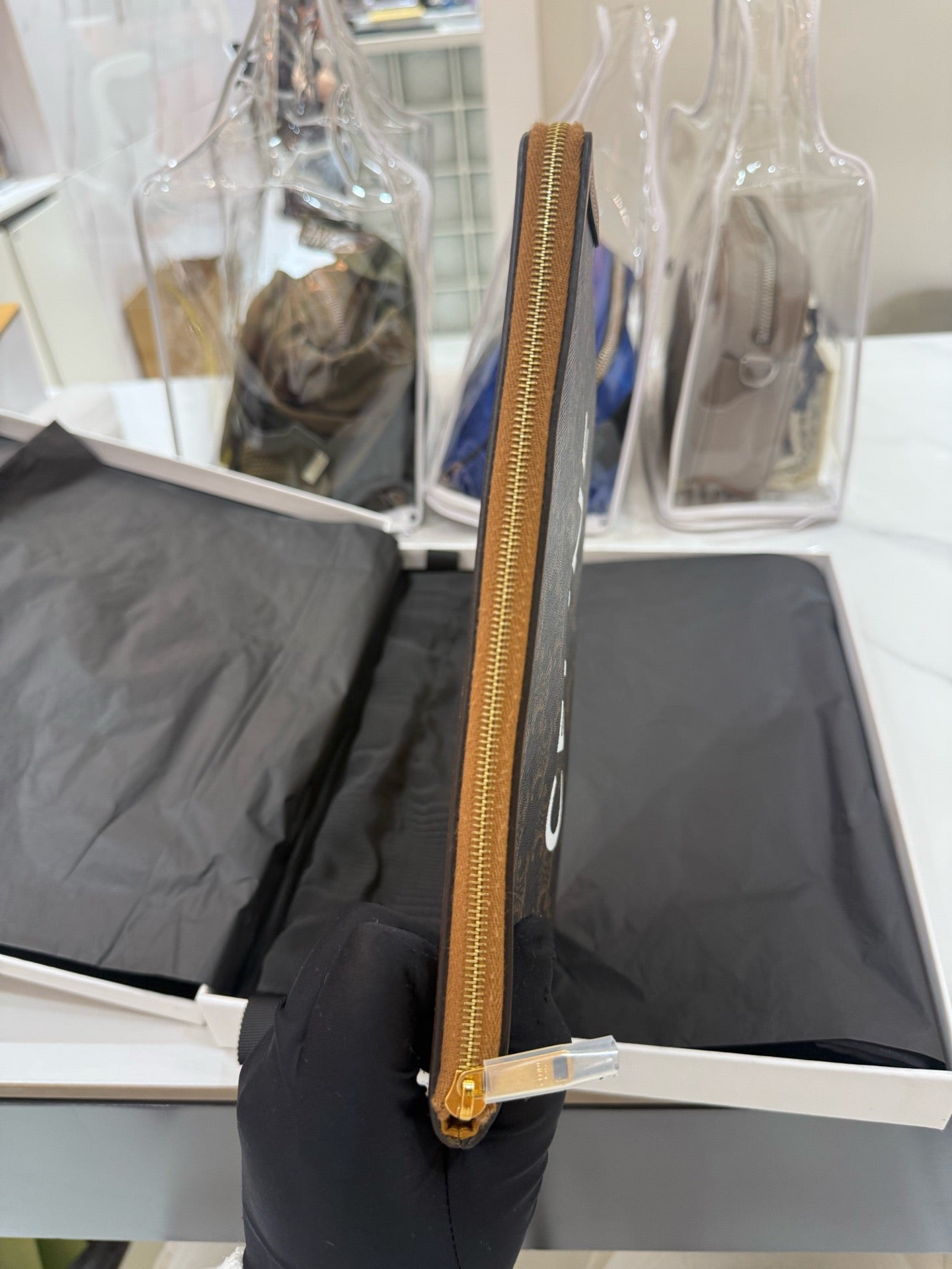 Celine - Triomphe Canvas Clutch - Triomphe coated canvas with leather trim - Brown - (medium)