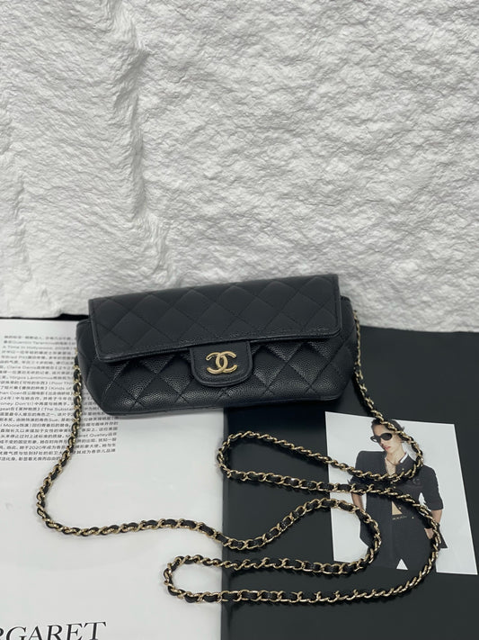 Chanel - Quilted Caviar Flap Eyeglasses Bag - Caviar leather - Black with Gold-Tone Hardware - (mini)
