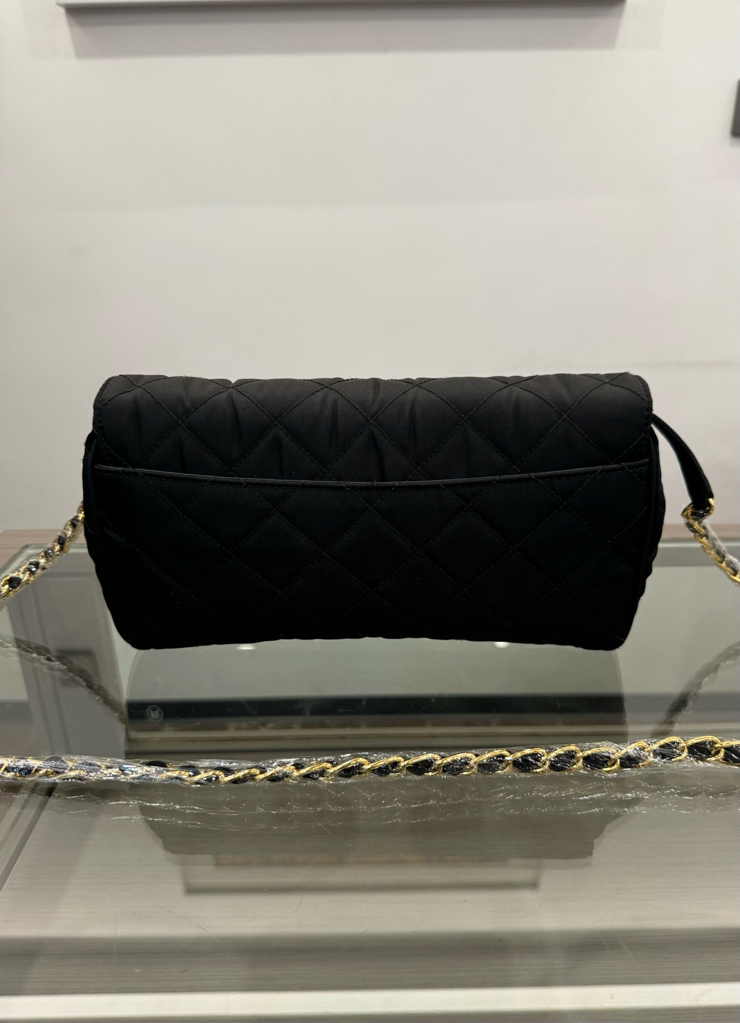 Prada - Quilted Nylon Chain Shoulder Bag - Polyamide nylon with Saffiano leather accents - Black with Gold-Tone Hardware - (medium)