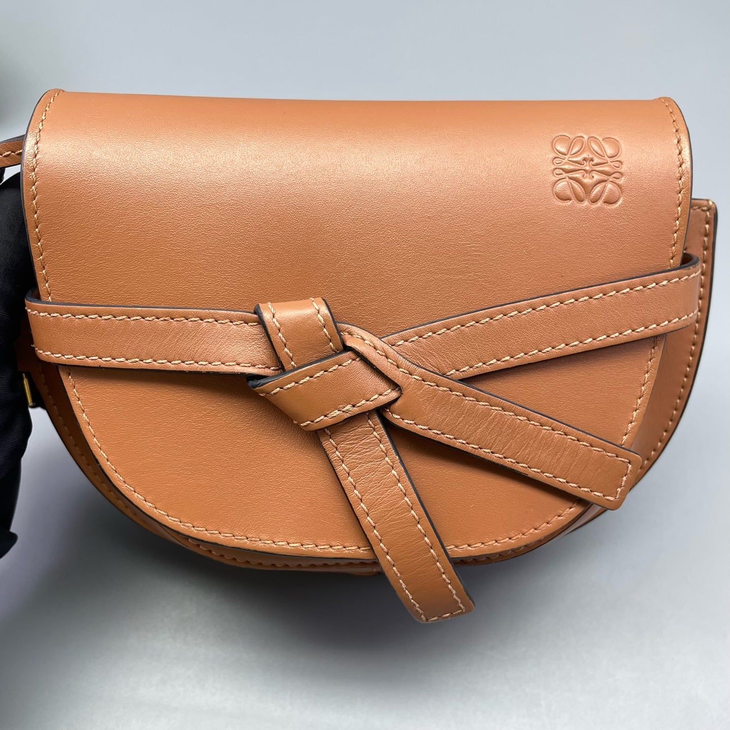 Loewe - Gate Mini - Calfskin leather with suede lining, fabric strap - Caramel with beige/brown strap - (mini)