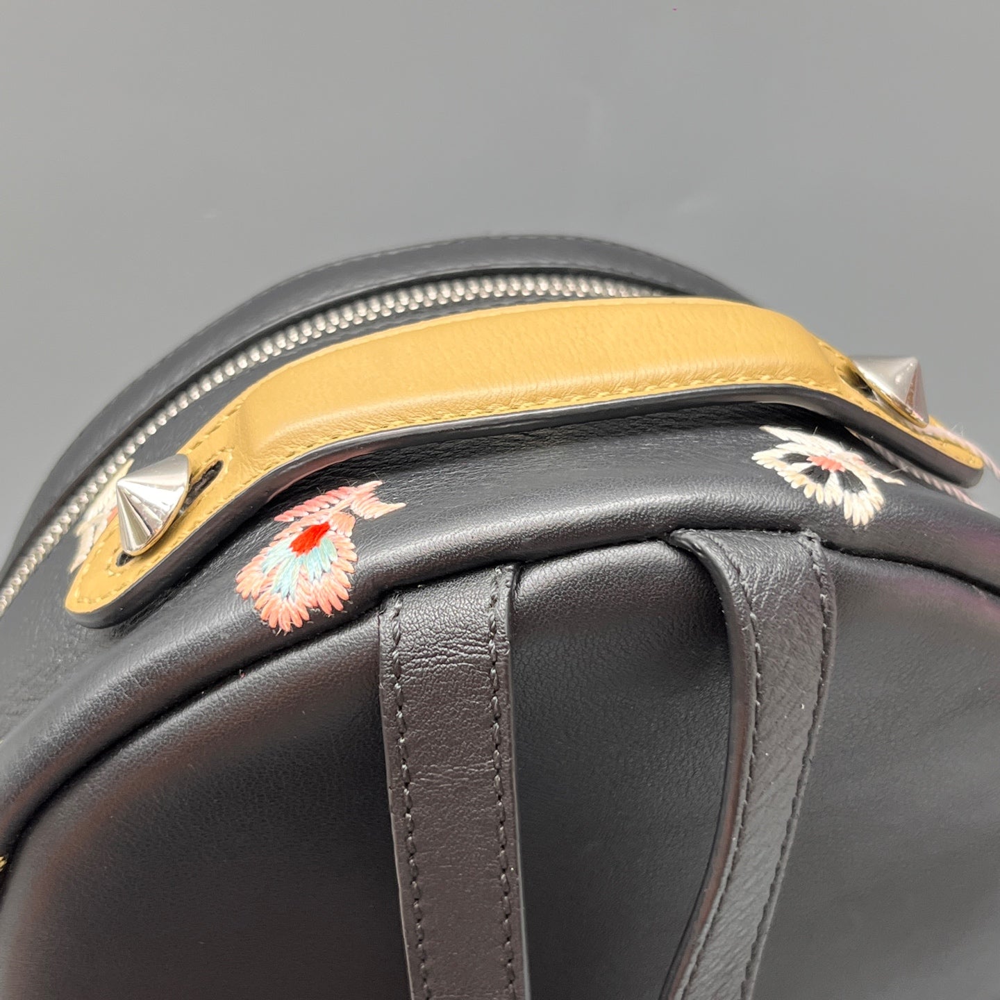 Fendi - Mini Backpack - Grained leather with embroidery - Black with multicolor embroidery - (mini)