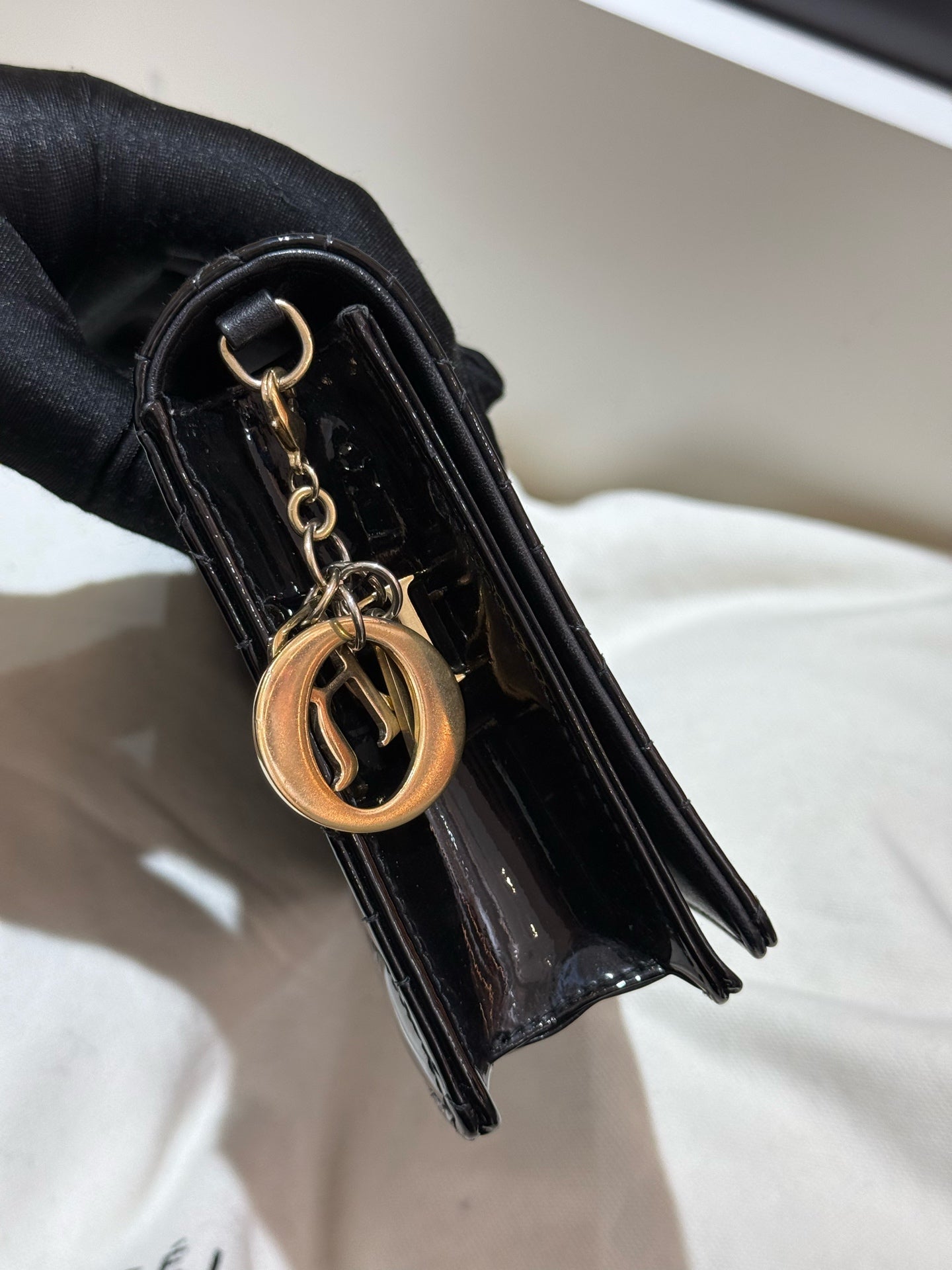 Dior - Lady Dior Cannage Chain Pouch 3-in-1 - Patent leather - Black - (mini)