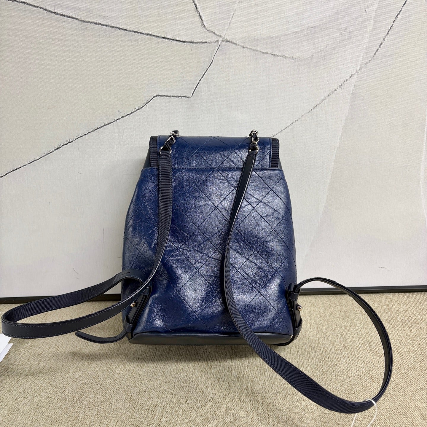 Chanel - Quilted Drawstring Backpack - Waxed calfskin leather - Blue - (Small)
