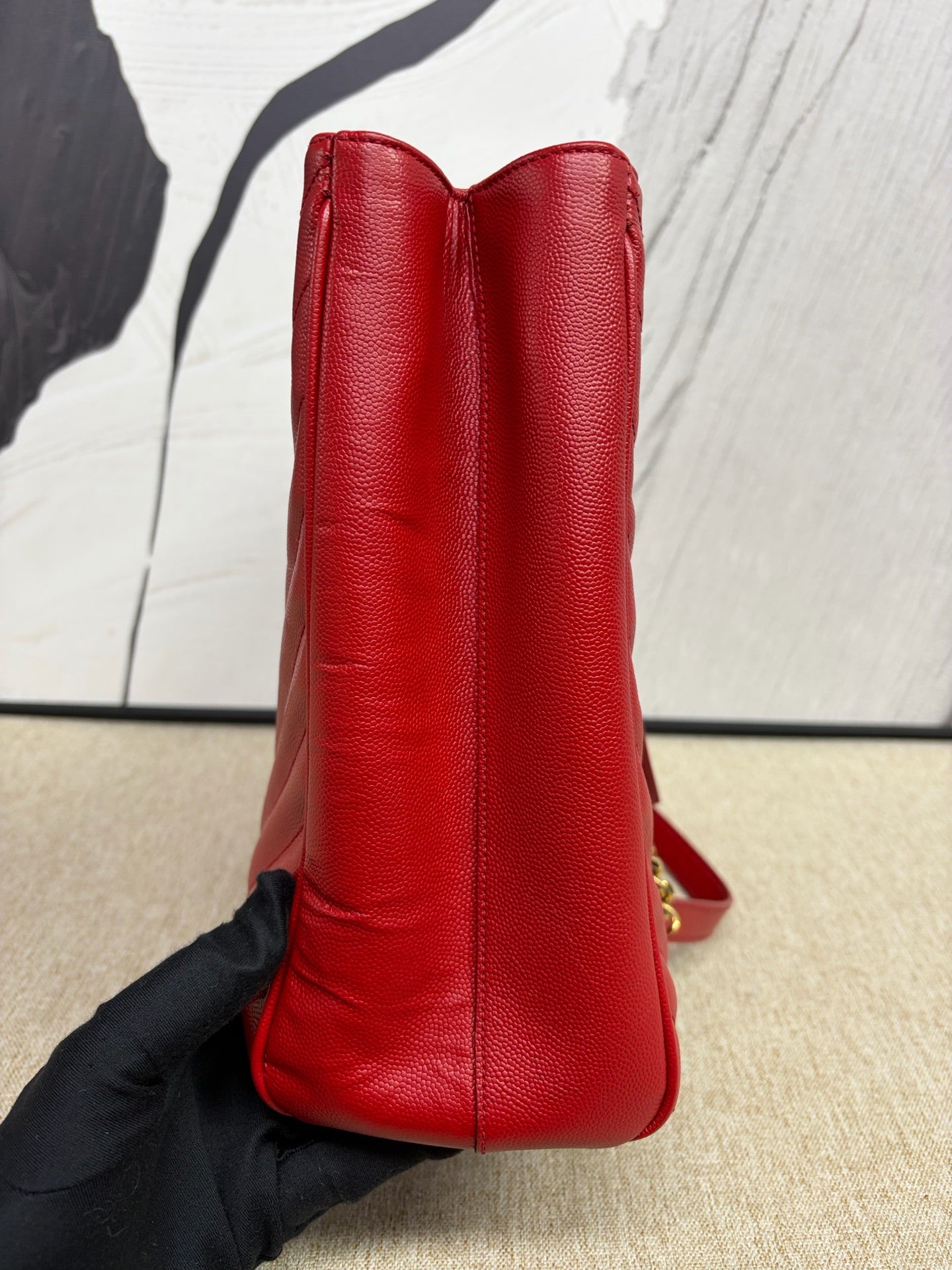 Saint Laurent - Shopping Bag Large with Chevron Quilting - Pebbled leather - Red with Gold-Tone Hardware - (large)