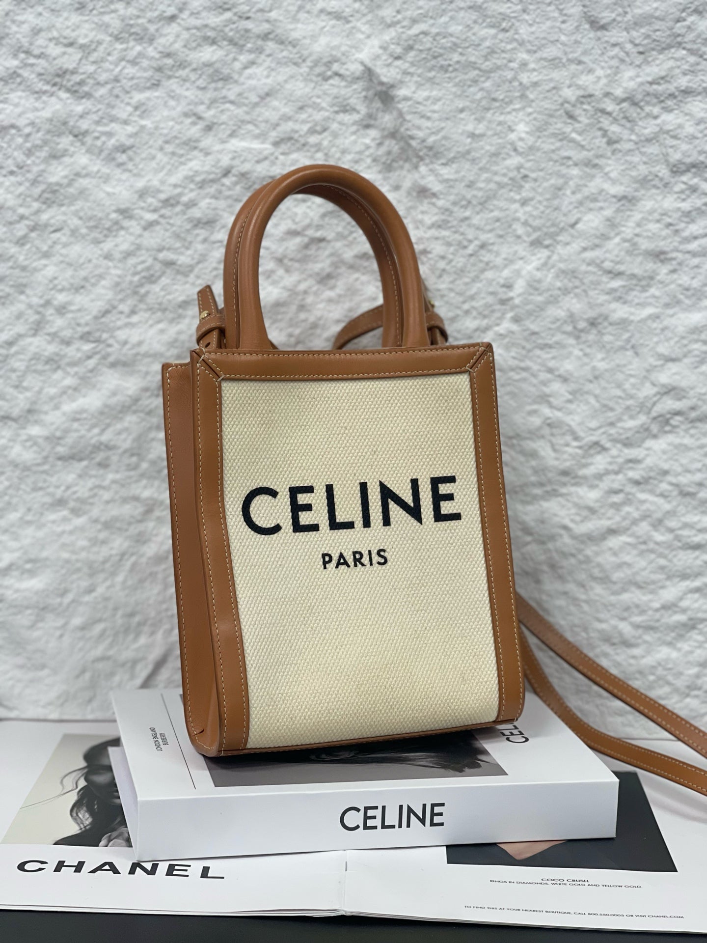Celine - Mini Vertical Cabas - Canvas and calfskin leather - Beige and Brown - (mini)