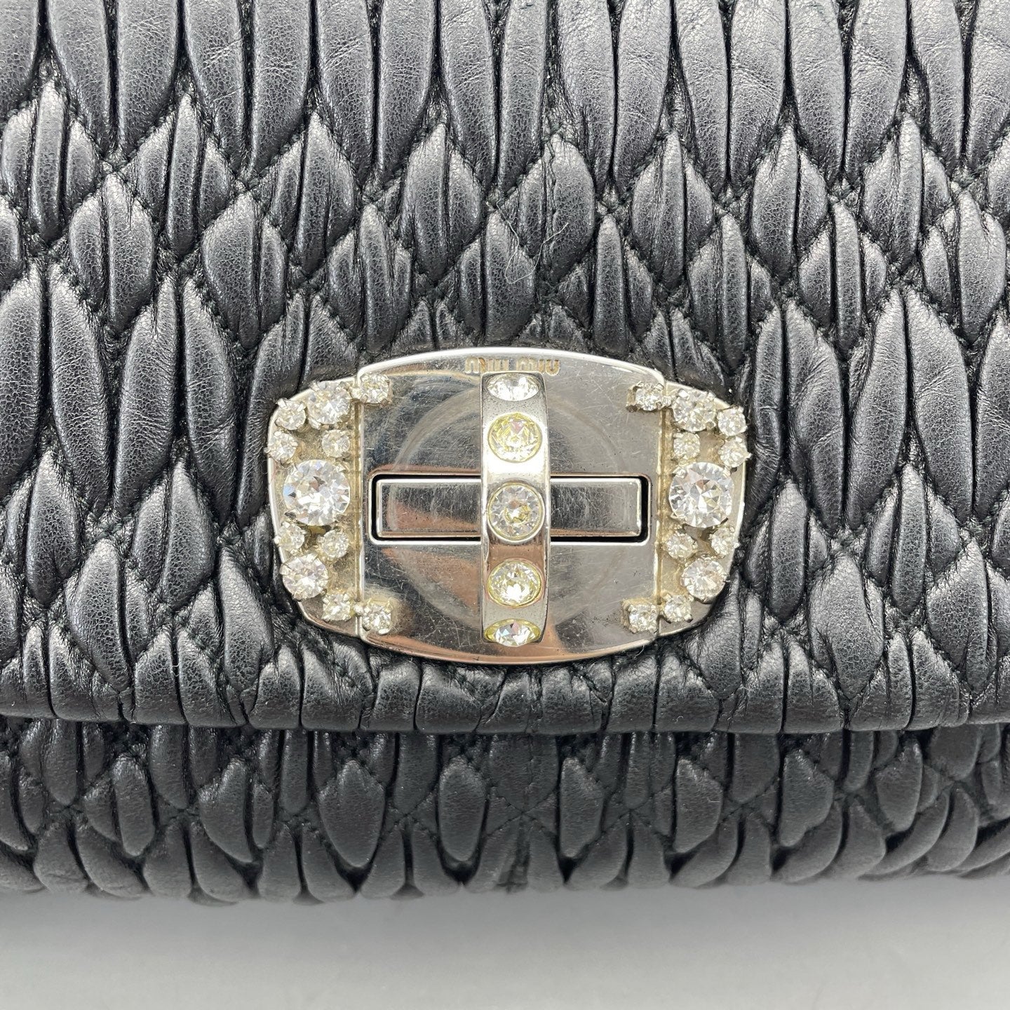 Miu Miu - Matelassé Crystal Chain Bag - Leather - Black - (medium)