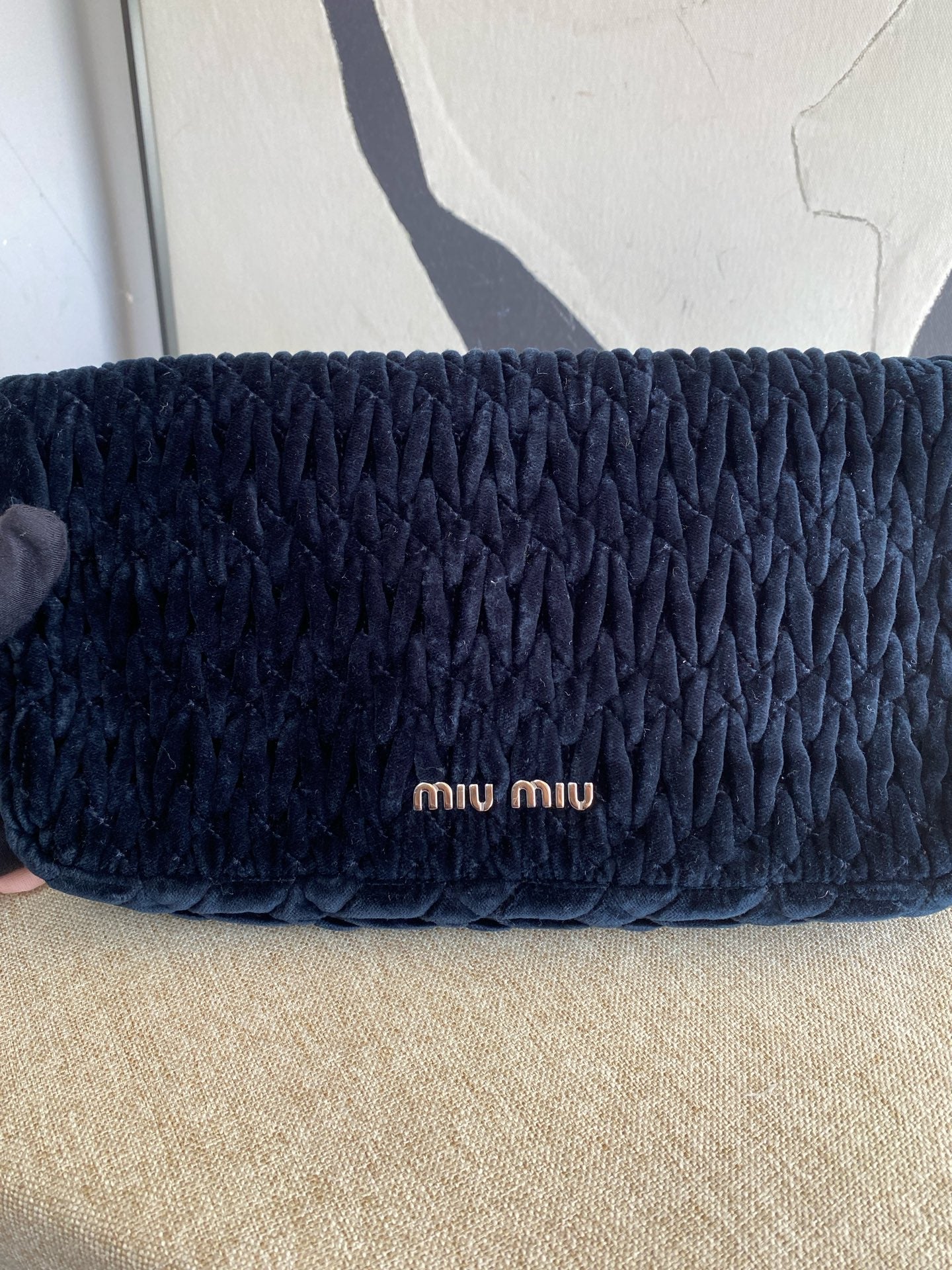 Miu Miu - Matelassé Velvet Crystal Shoulder Bag - Velvet - Blue - (small)