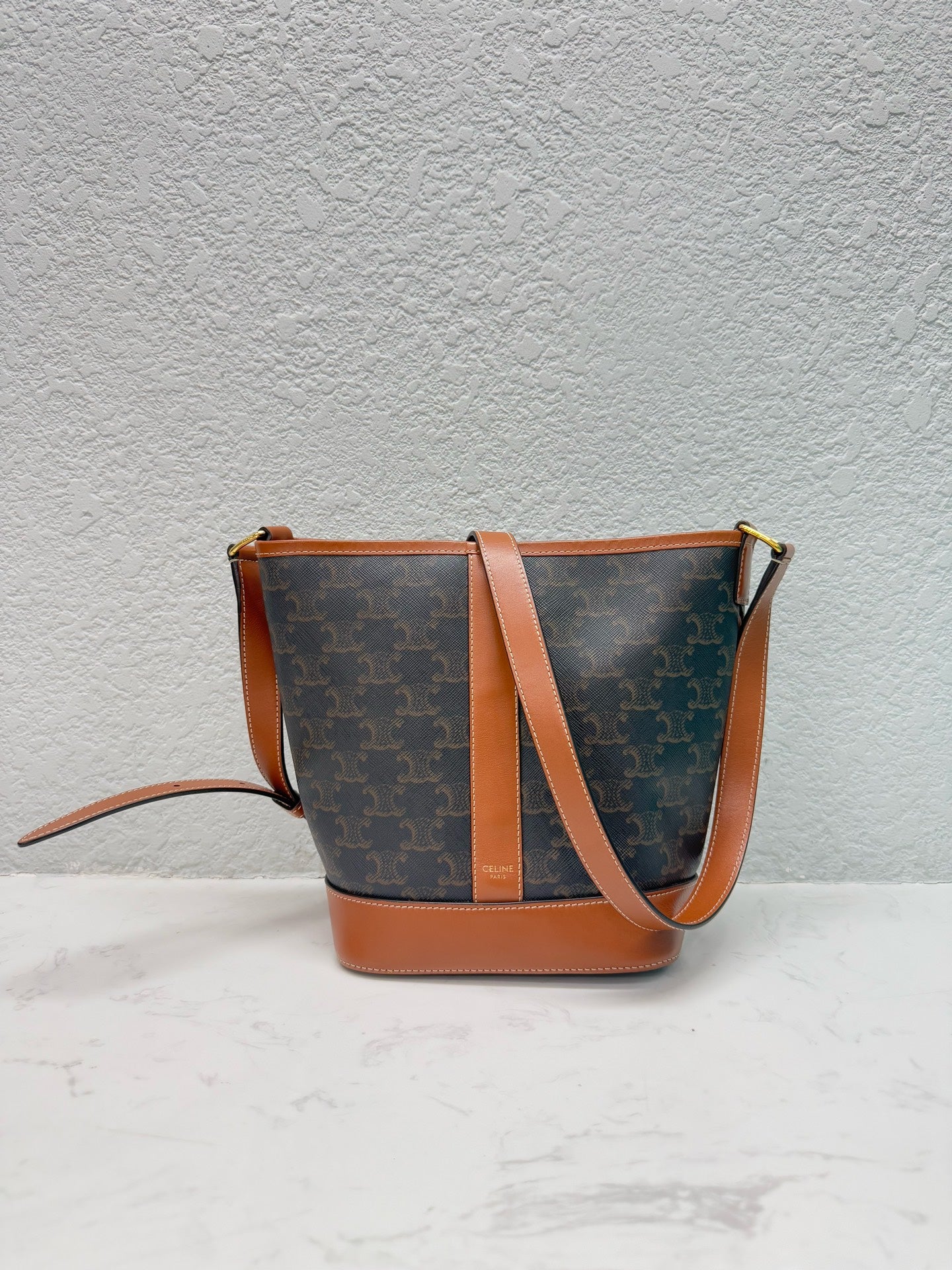 Celine - Small Triomphe Canvas Bucket Bag - Coated canvas and leather - Brown - (Small)