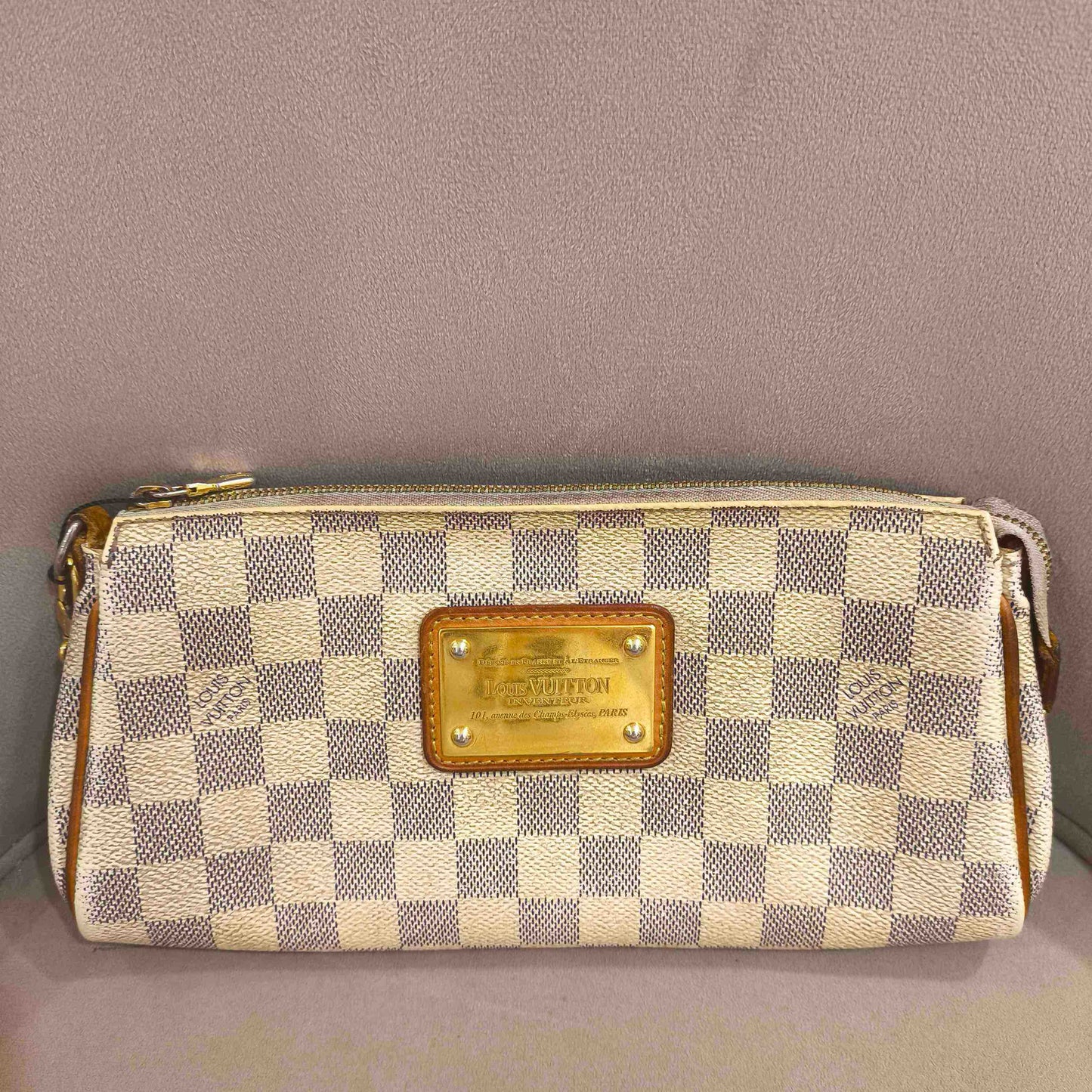 Louis Vuitton - Eva Clutch - Damier Azur coated canvas with Vachetta leather trim - White - (mini)