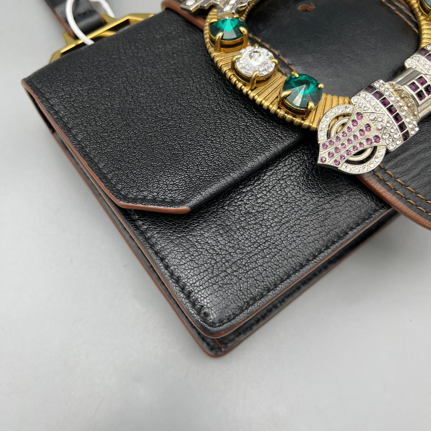 Miu Miu - Jewel Embellished Shoulder Bag - Leather - Black - (Small)