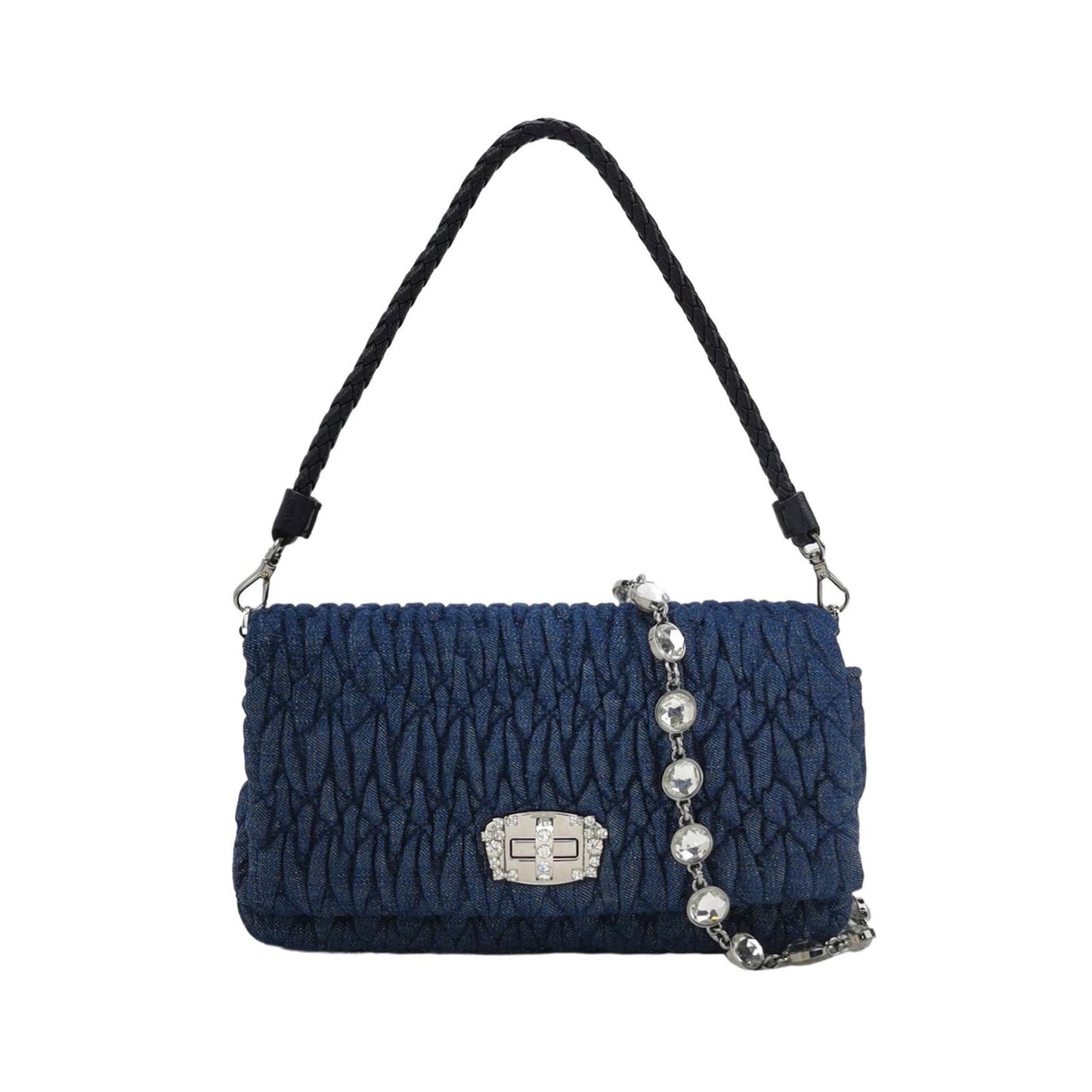 Miu Miu - Matelassé Denim Crystal Clutch - Denim - Jeans and Leather - Blue - (small)