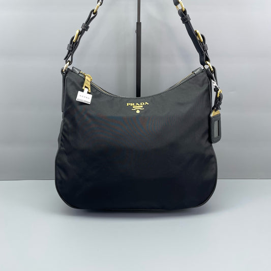 Prada - Hobo Shoulder Bag - Nylon with Saffiano Leather trim - Black - (Medium)