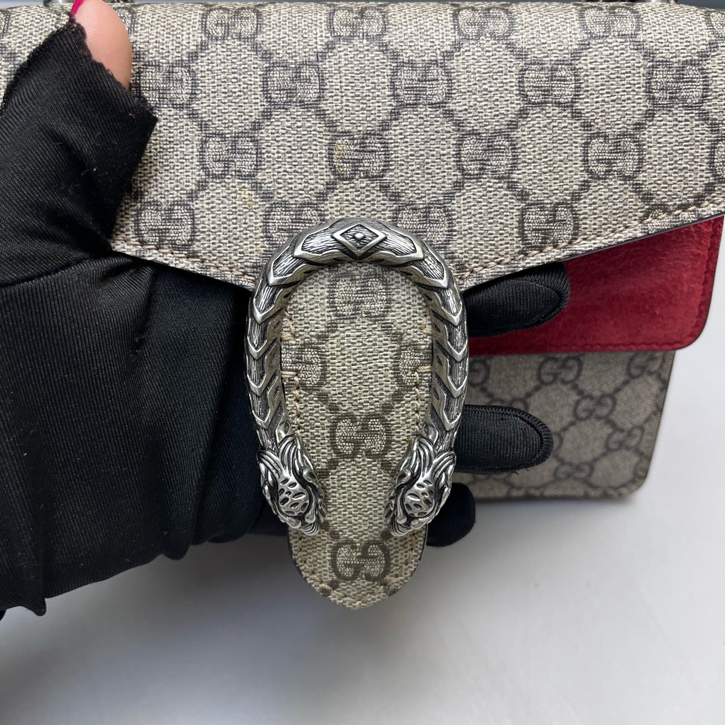 Gucci - Dionysus Chain Bag - GG Supreme canvas and suede leather - Beige, Brown and Red - (Small)