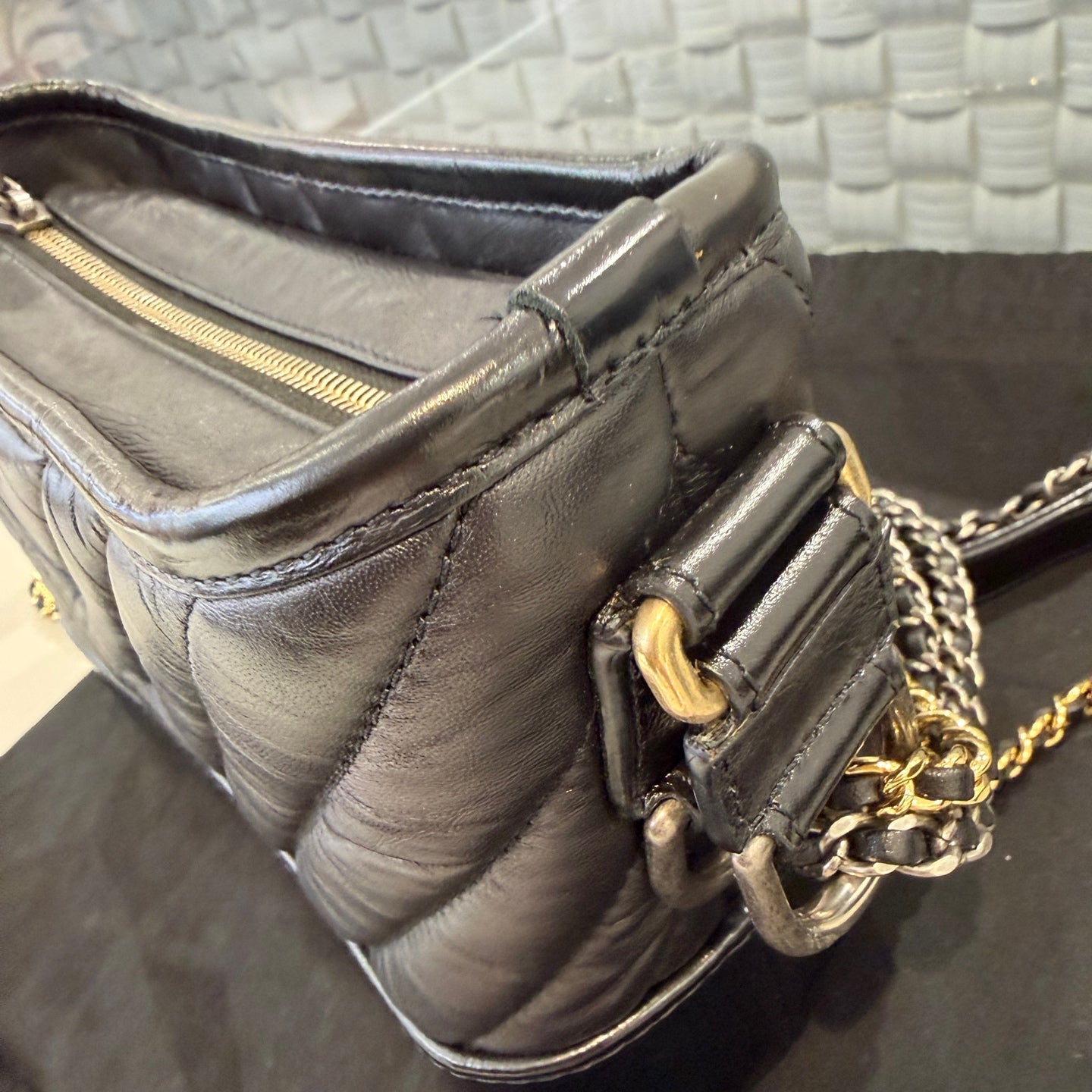 Chanel - Gabrielle Hobo Bag - Aged calfskin leather and smooth calfskin leather - Black - (Small)