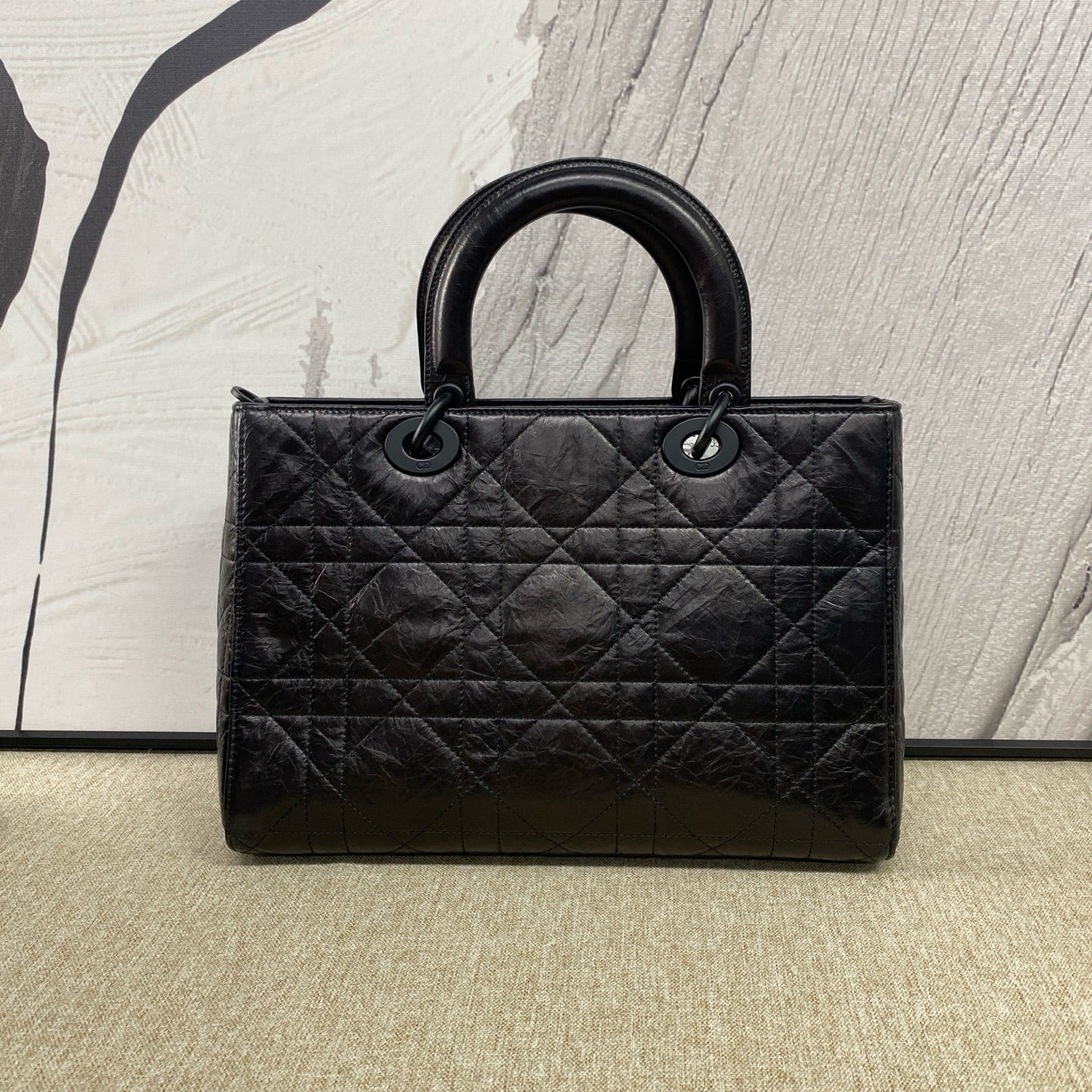 Dior - Lady D-Sire Medium - Wrinkled oil wax leather - Black - (Medium)