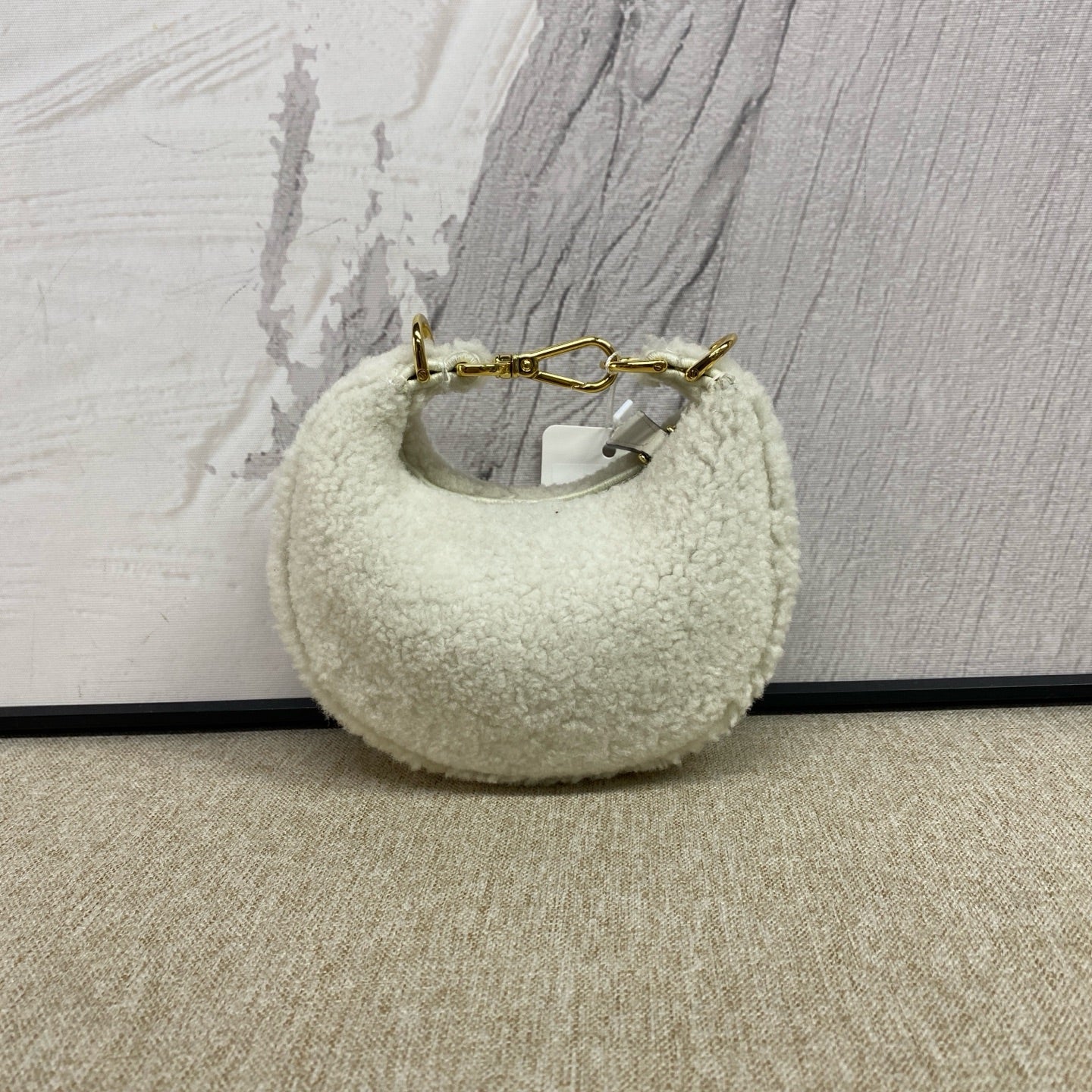 Fendi - Crescent Bag CE8629 - Lambswool felt - White with Gold-Tone Hardware - (mini)