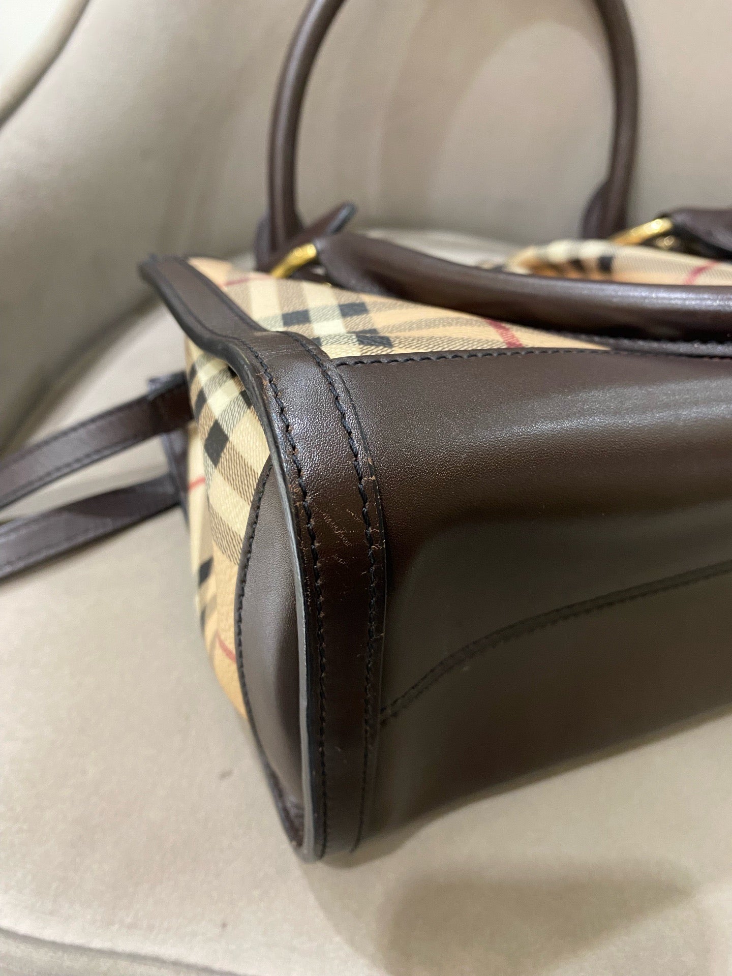 Burberry - Equestrian Knight Check Tote Bag - Coated canvas with leather trim - Beige and Brown - (Medium)