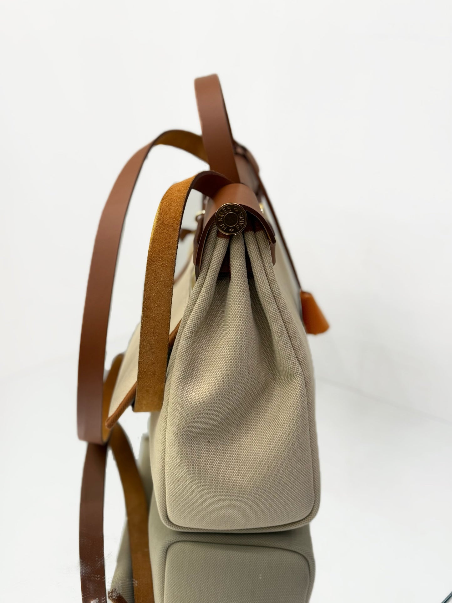 Hermès - Herbag Zip 31 Retourne - Veau Hunter leather and Officier canvas - Golden Brown and Beige - (Medium)