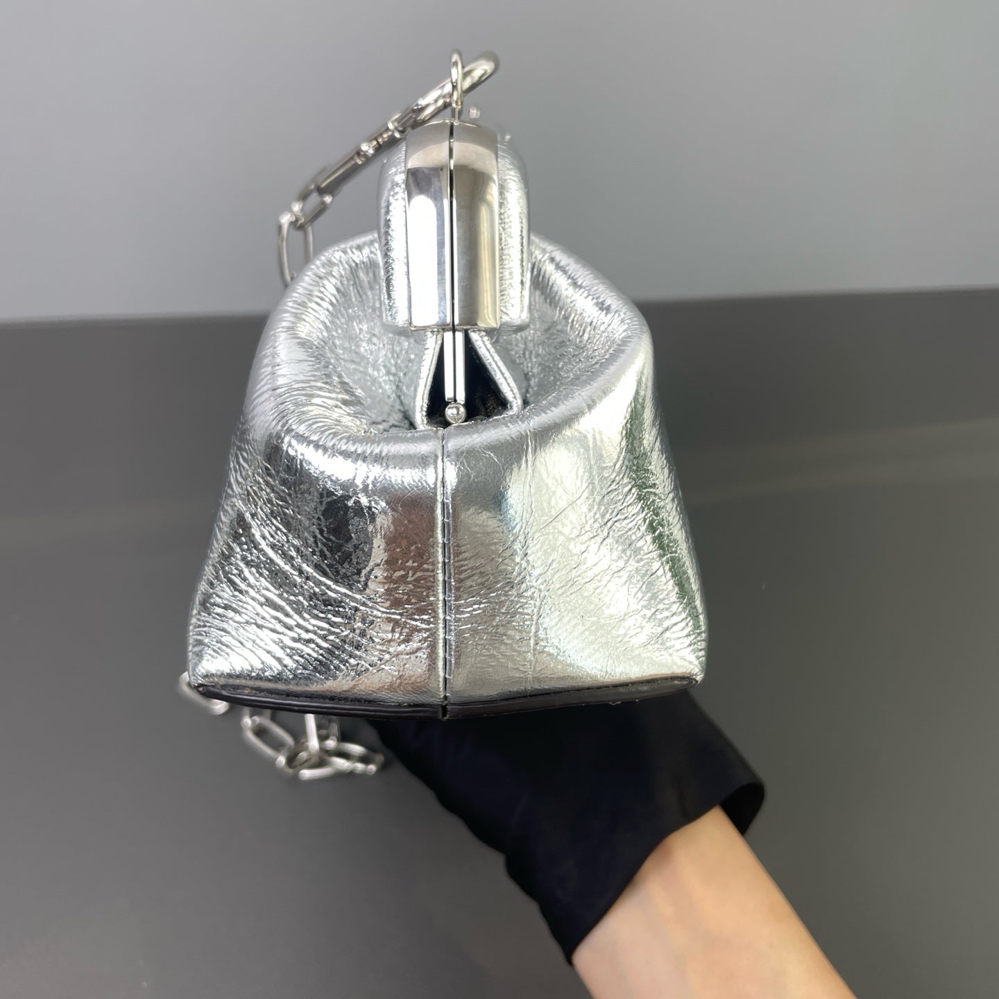 Fendi - First - Laminated leather with crackle effect - Silver - (small)