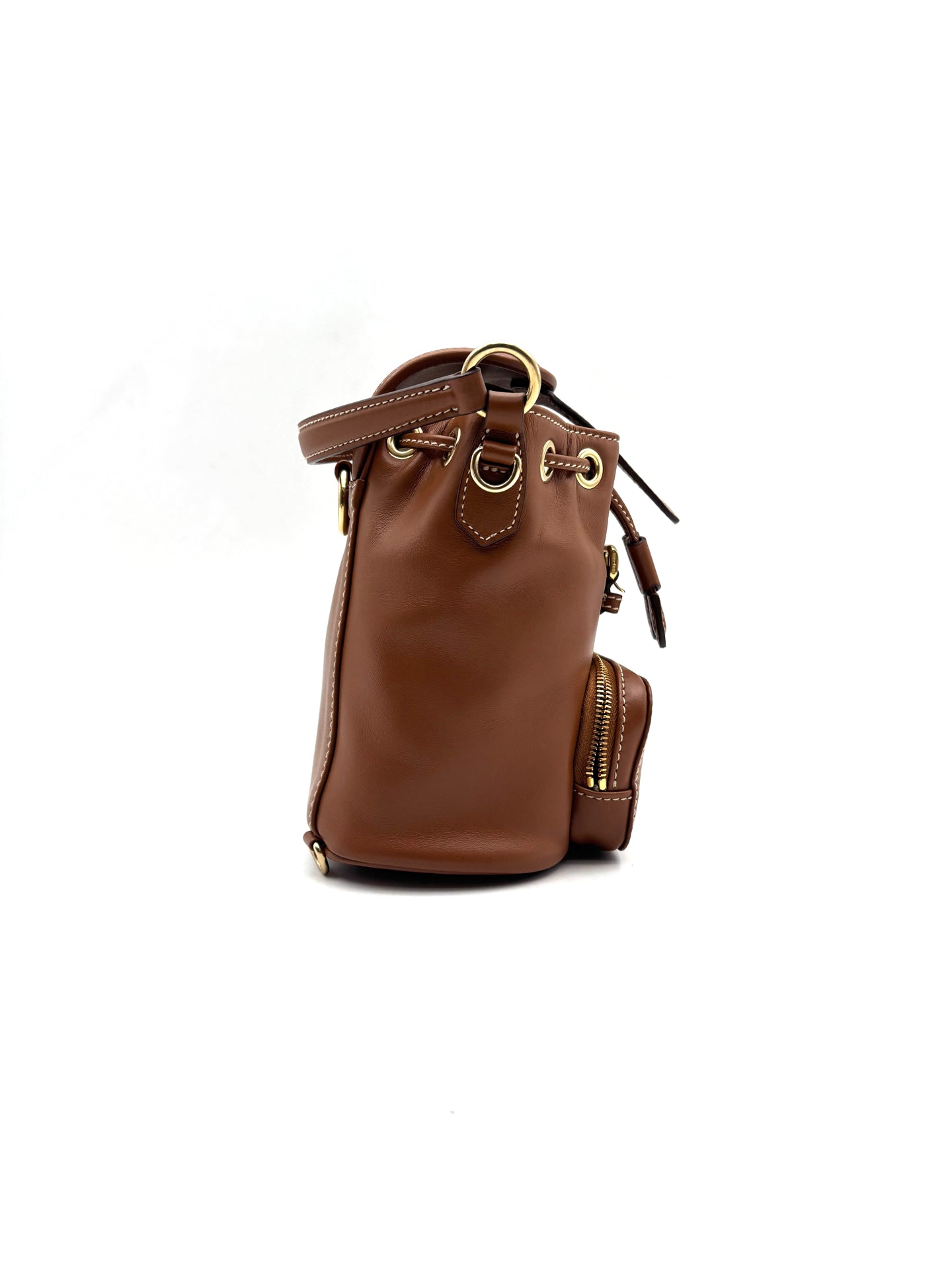 Miu Miu - Drawstring Backpack with Detachable Straps - Leather - Brown - (mini)
