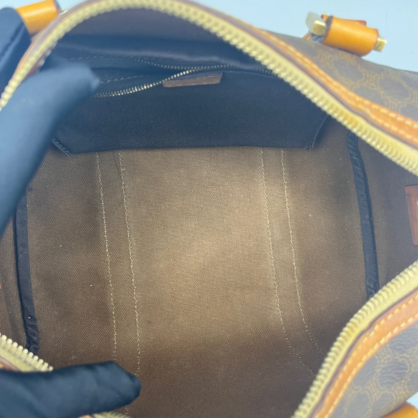 Celine - Boston Bag Small - Triomphe coated canvas with Vachetta leather trim - Brown with tan leather trim - (Small)