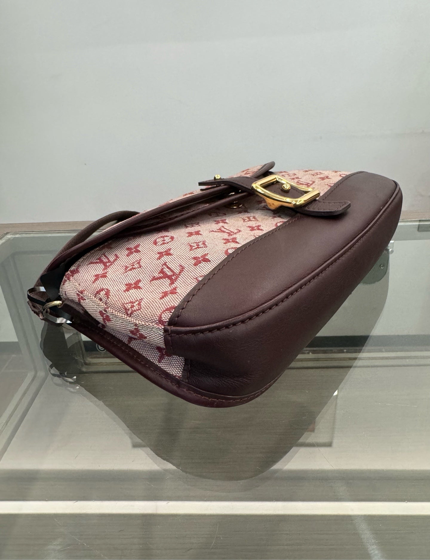 Louis Vuitton - Monogram Denim Baguette Shoulder Bag - Denim with leather trim - Raspberry Pink with Burgundy accents - (mini)
