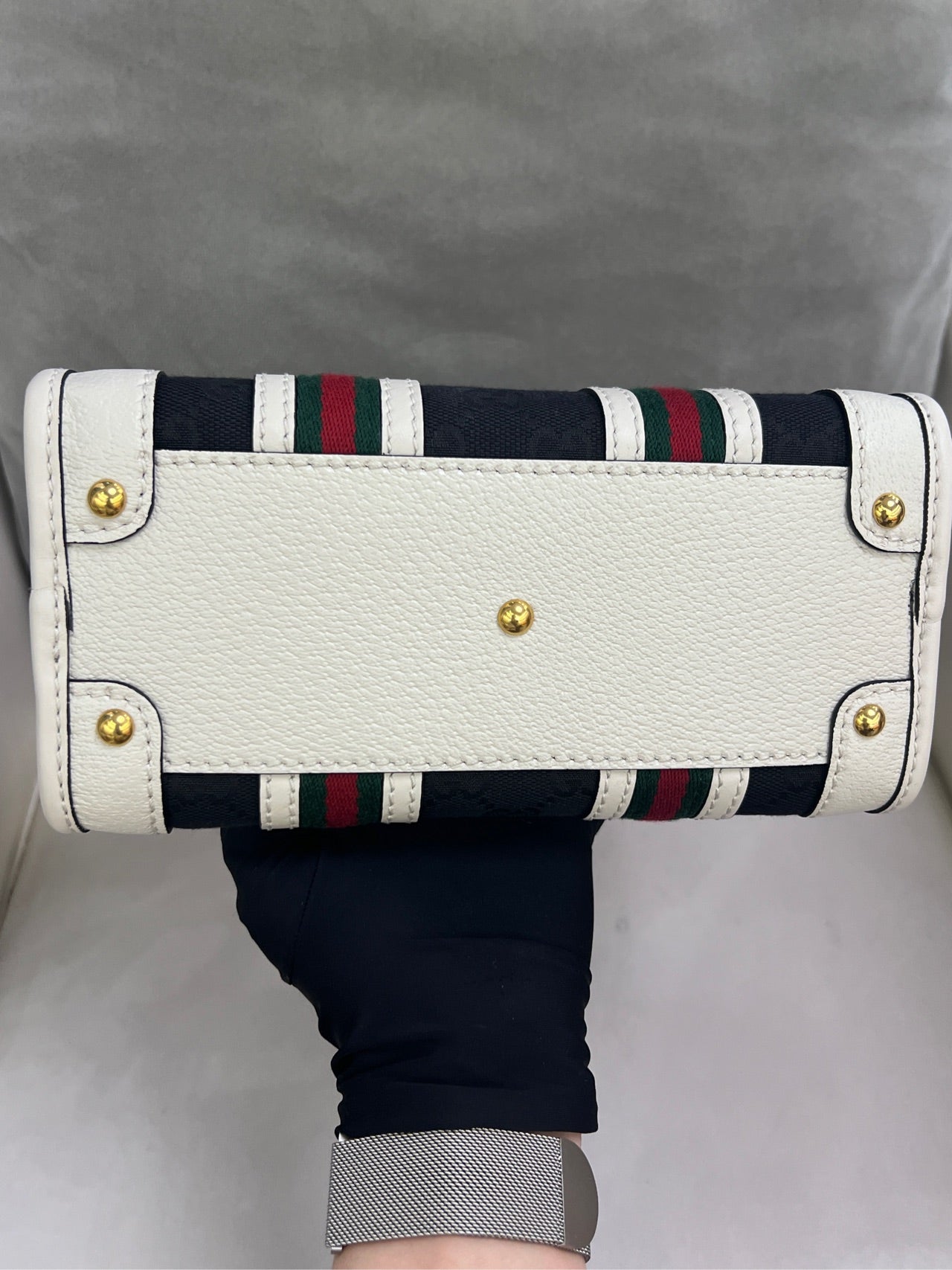 Gucci - Exquisite Top Handle Bag - GG Canvas and Leather - Black with White trim and Red/Green Web - (mini)