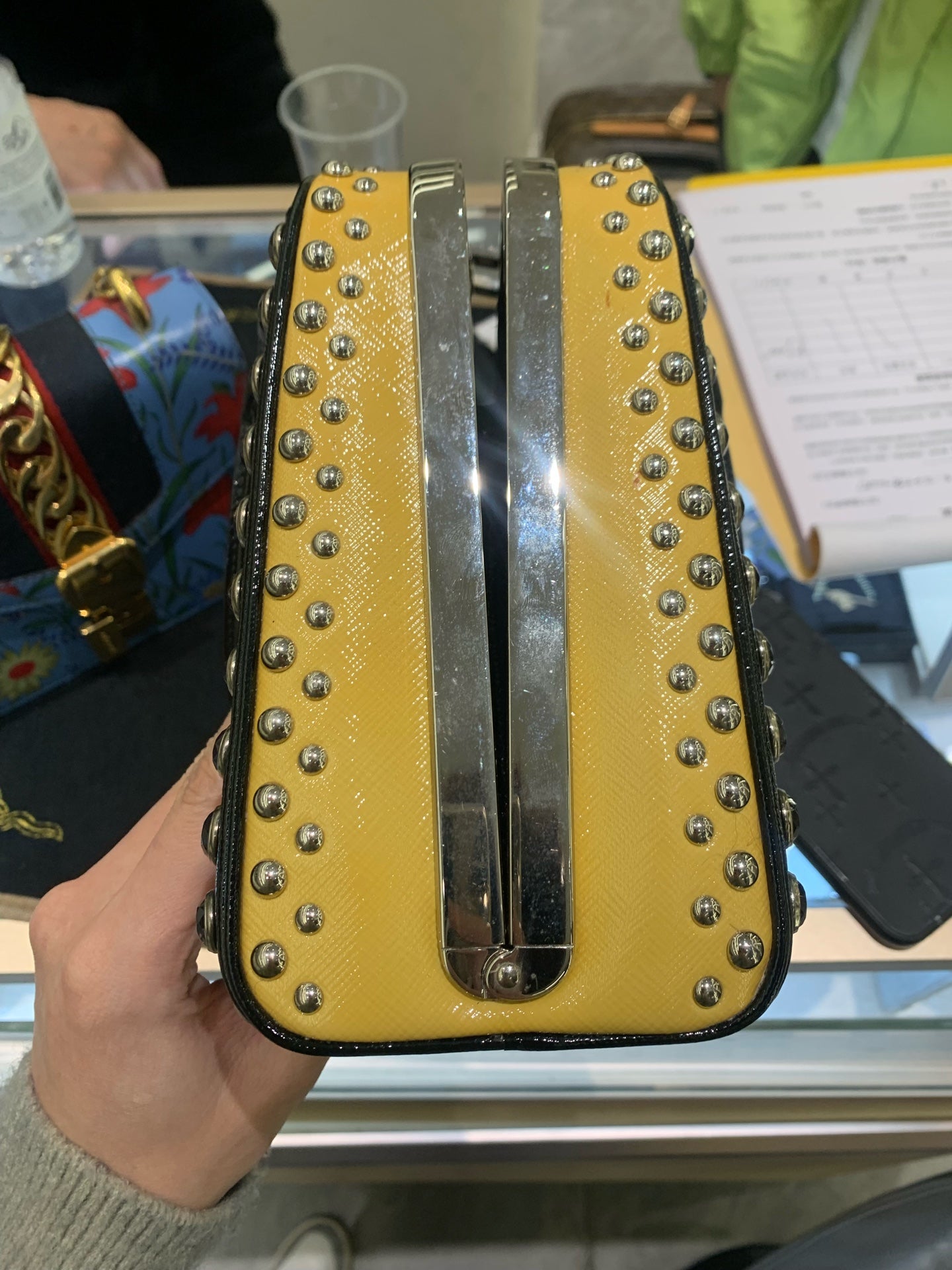 Prada - Gemstone Rivet Handbag (Limited Edition) - Saffiano leather - Black and Yellow - (medium)