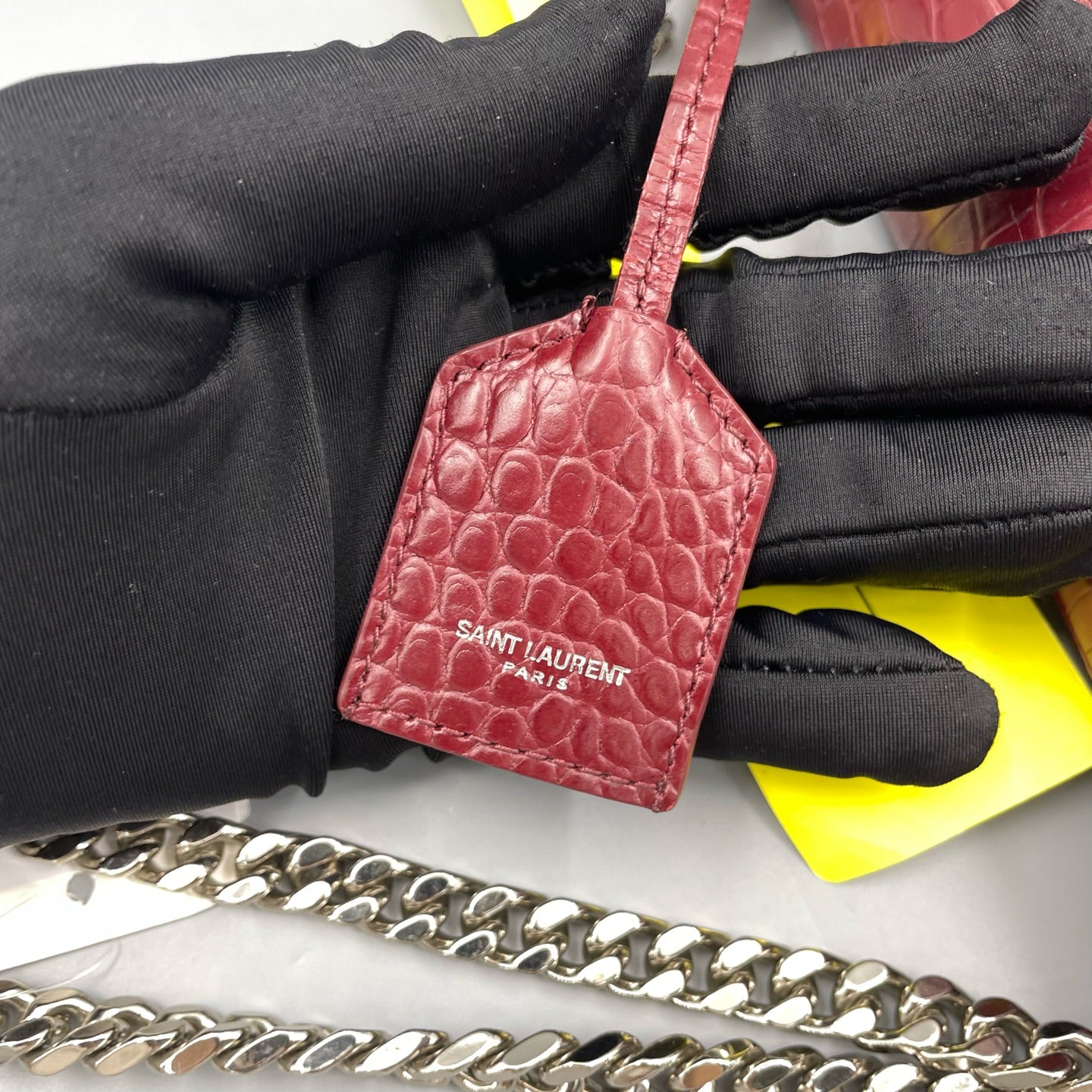 Saint Laurent - Sunset Medium - Calfskin leather with crocodile embossing - Burgundy - (Medium)