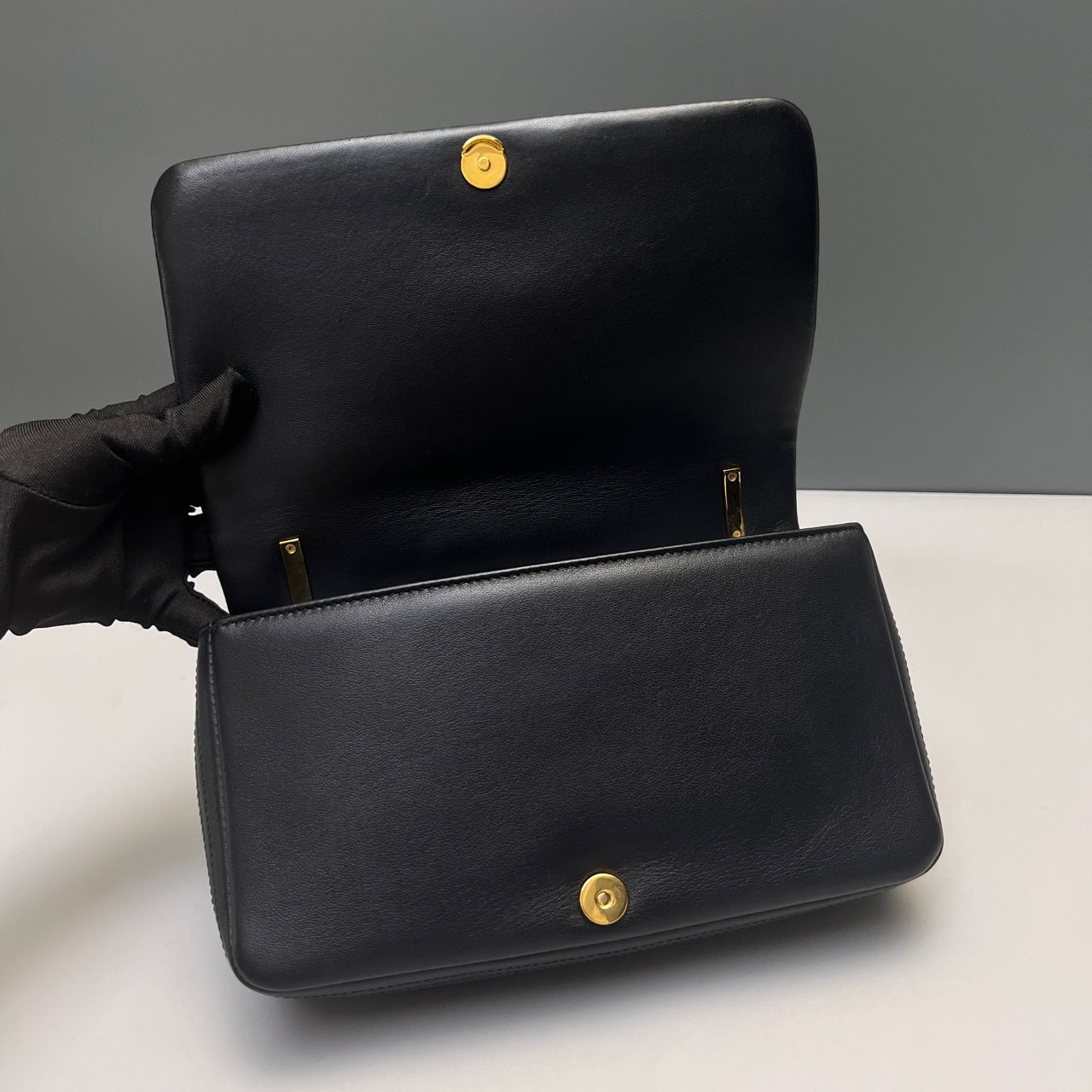 Burberry - Small Lola Bag - Black cowhide leather and multicolour wool tweed - Black - (Small)
