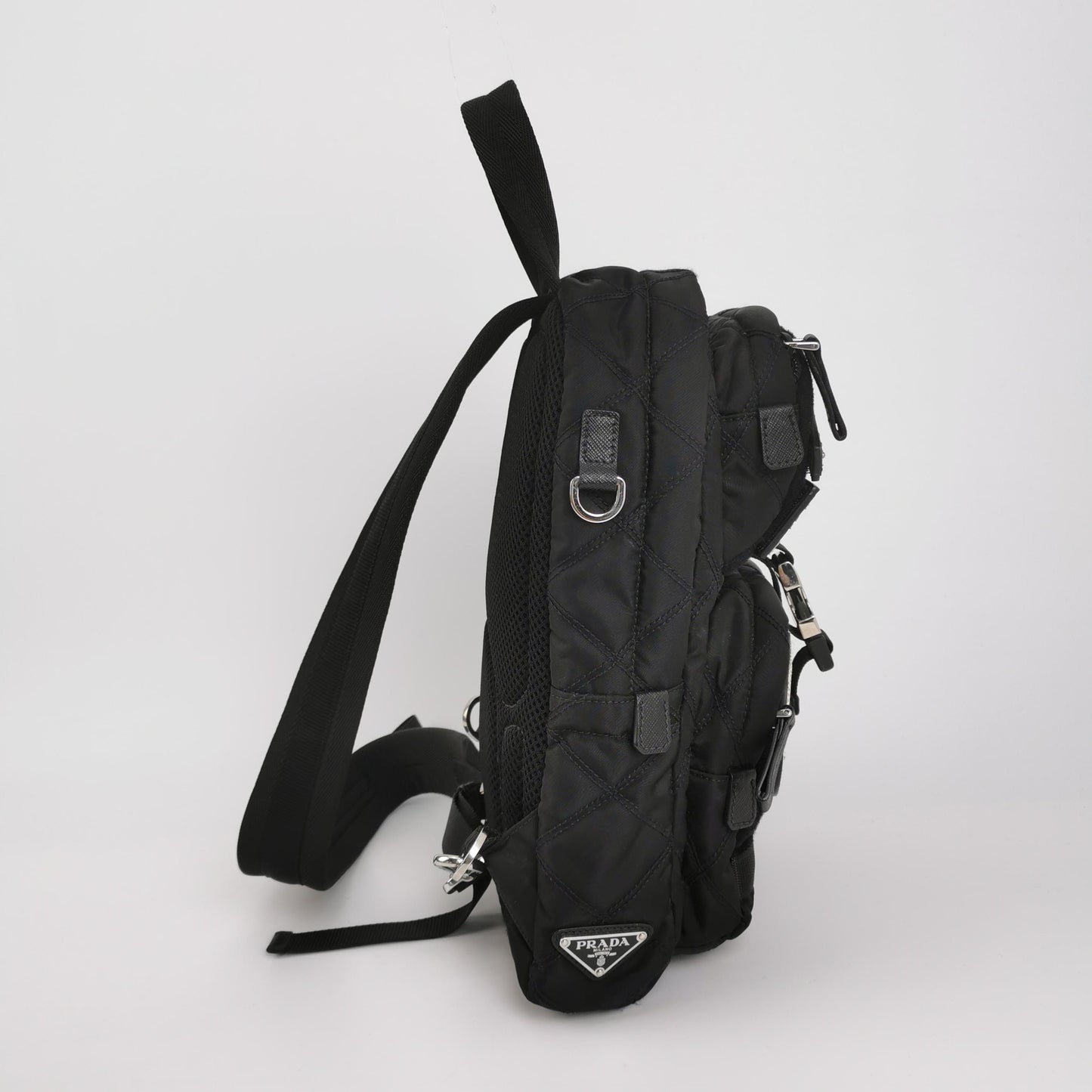 Prada - 2VZ013 Badge Style Chest/Crossbody Bag - Tessuto Nylon with Saffiano Leather Accents - Black - (medium)