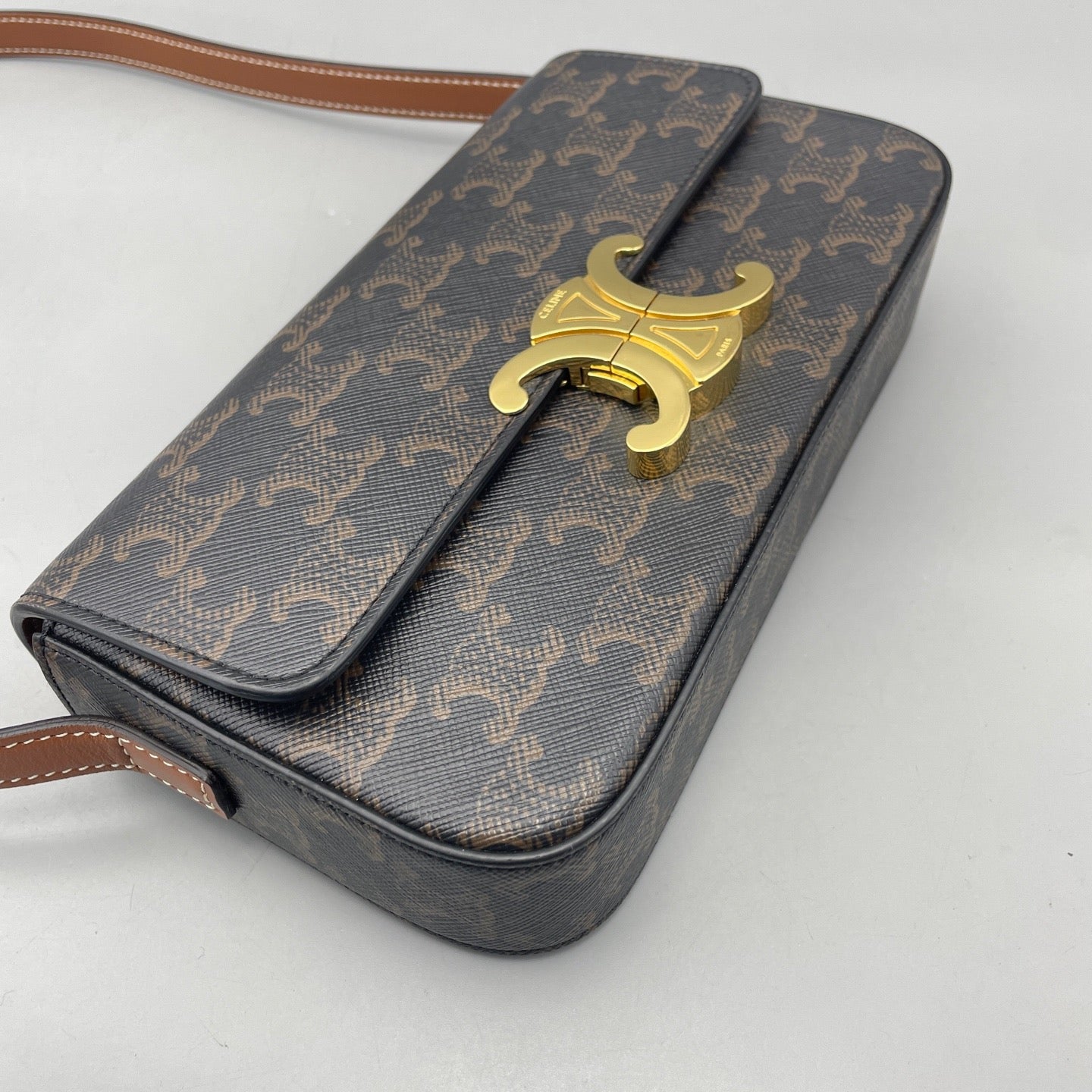 Celine - Triomphe Shoulder Bag - Coated canvas with leather trim and lining - Brown - (mini)