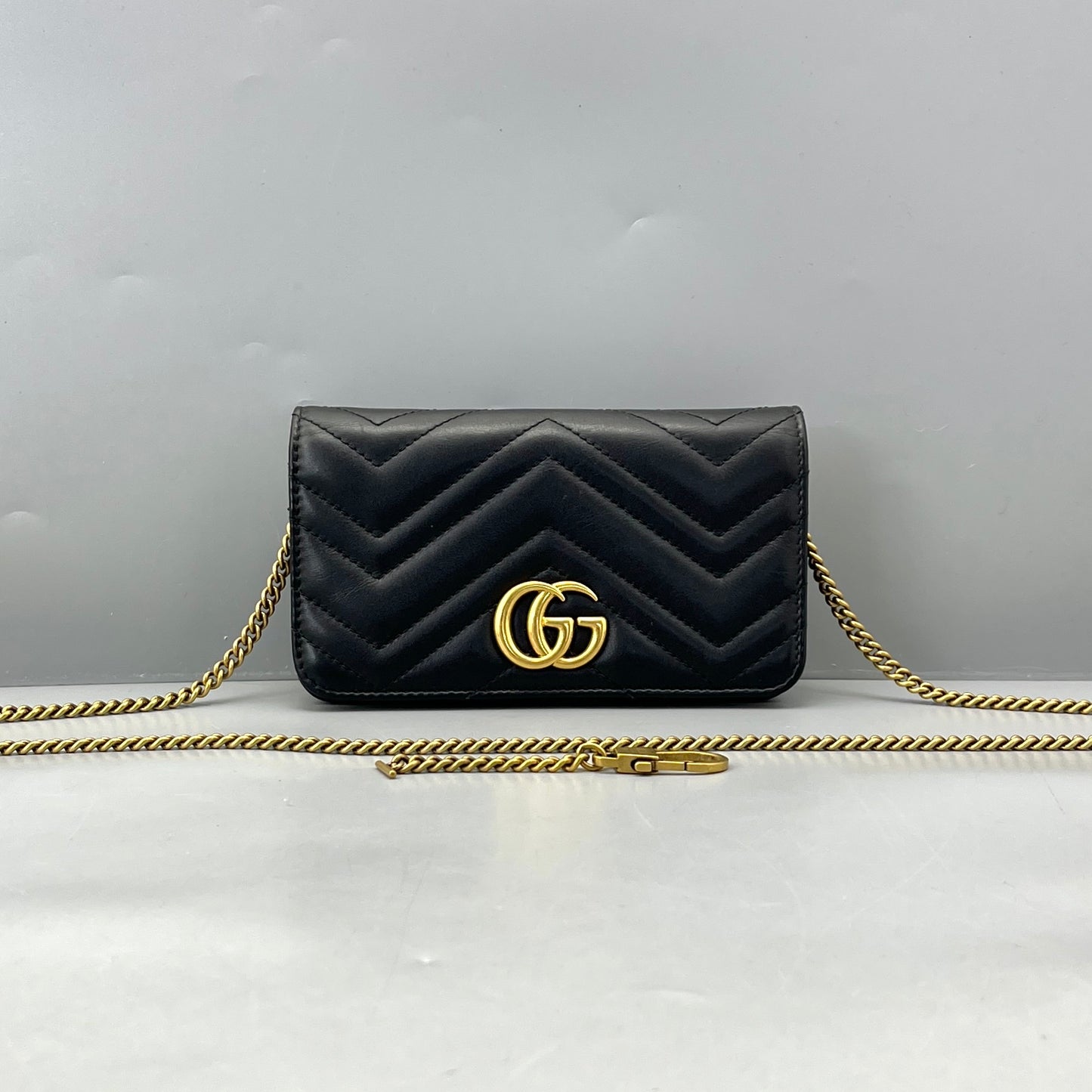 Gucci - Marmont Mini Wallet on Chain - Leather - Black - (mini)