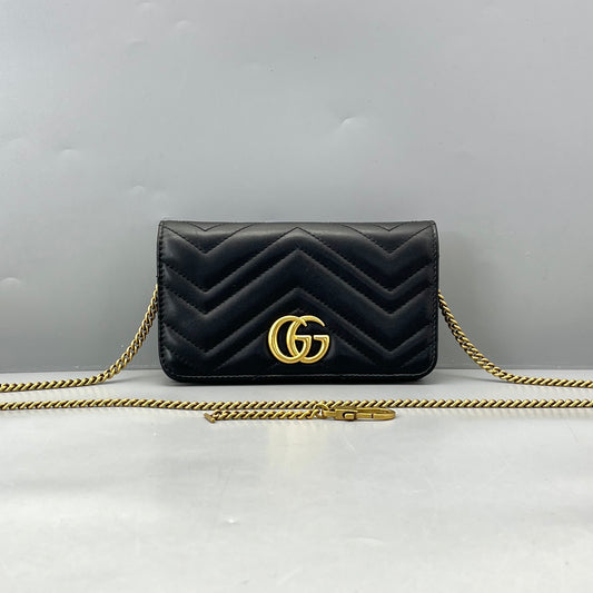 Gucci - Marmont Mini Wallet on Chain - Leather - Black - (mini)