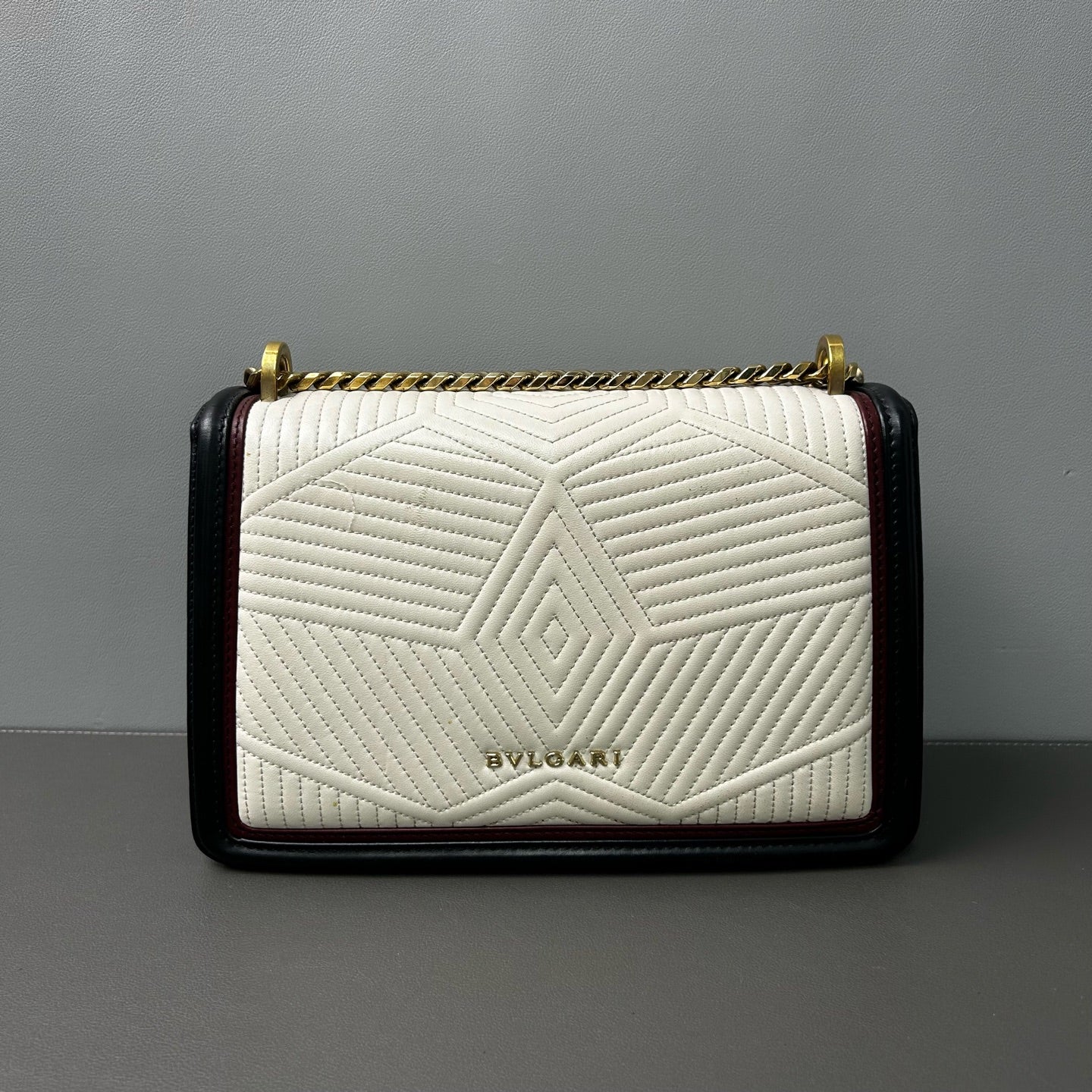 Bvlgari - Serpenti Forever Accordion Bag - Leather - White with Black and Dark Red accents - (small)