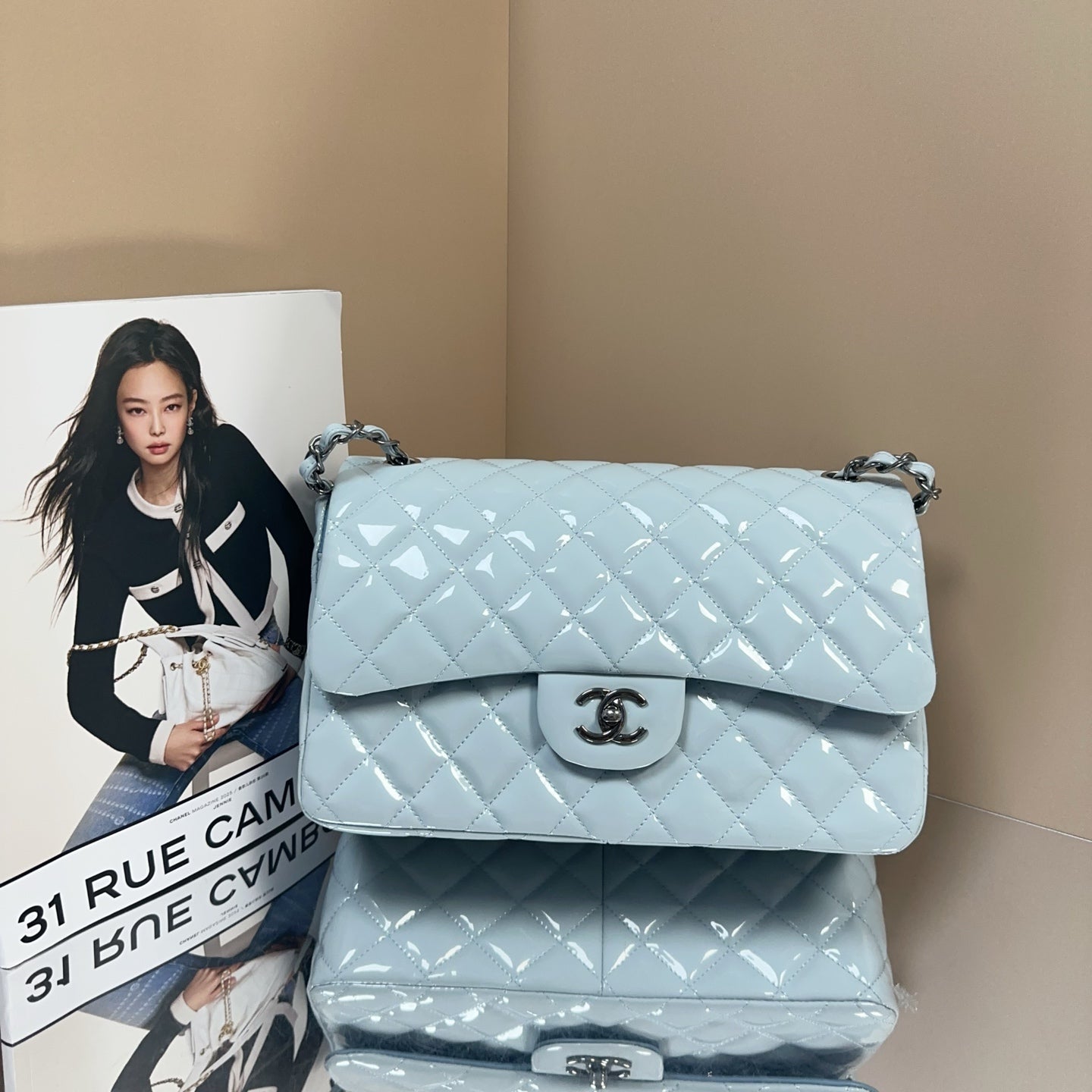 Chanel - Classic Flap Jumbo - Patent leather - Blue - (large)