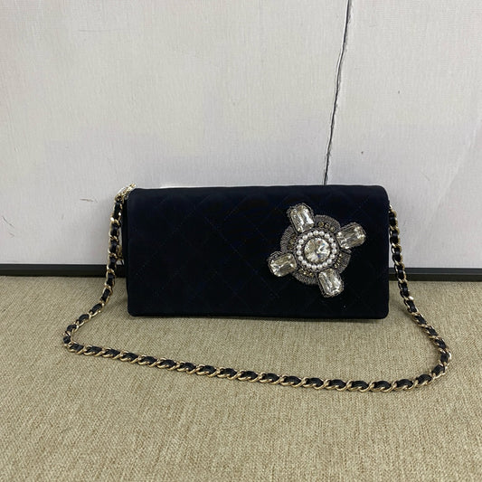 Chanel - WOC (Wallet on Chain) with Pearl and Rhinestone Embellishment - Fabric - Black - (Mini)